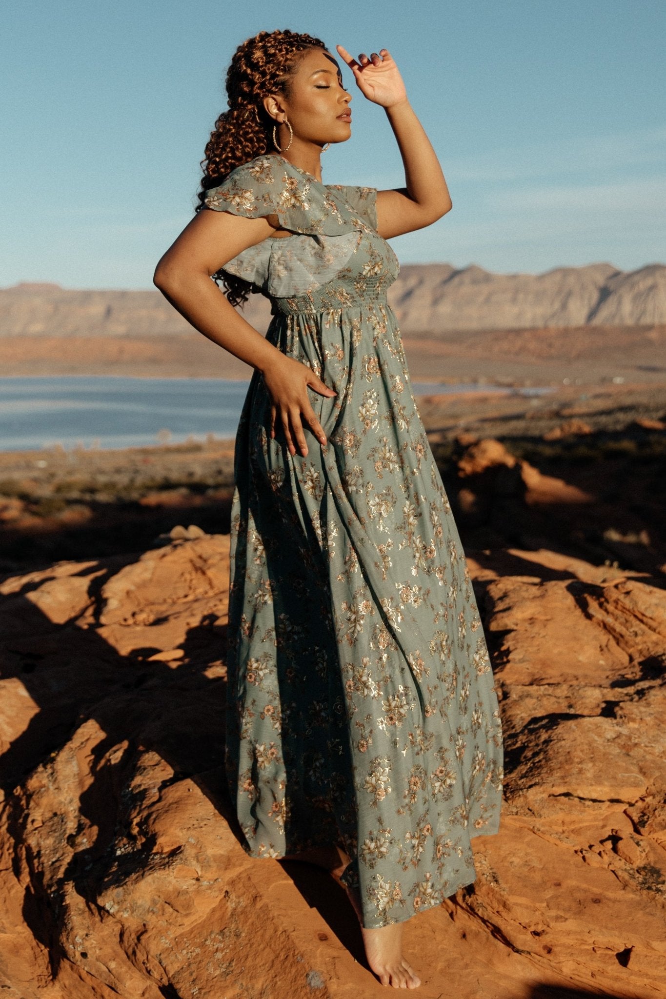 Lynlee Metallic Maxi Dress | Eucalyptus Discount Reliable