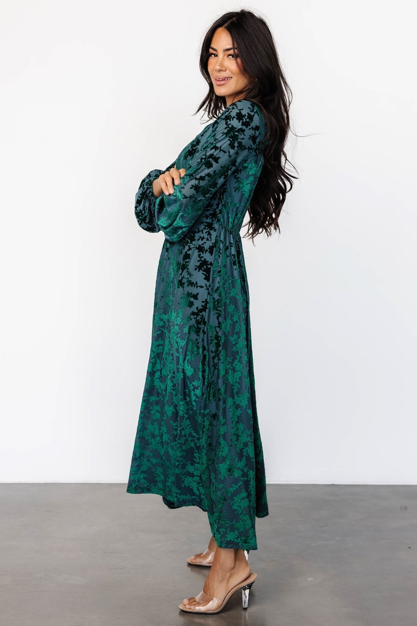 Thora Velvet Dress | Emerald Floral Cost For Sale