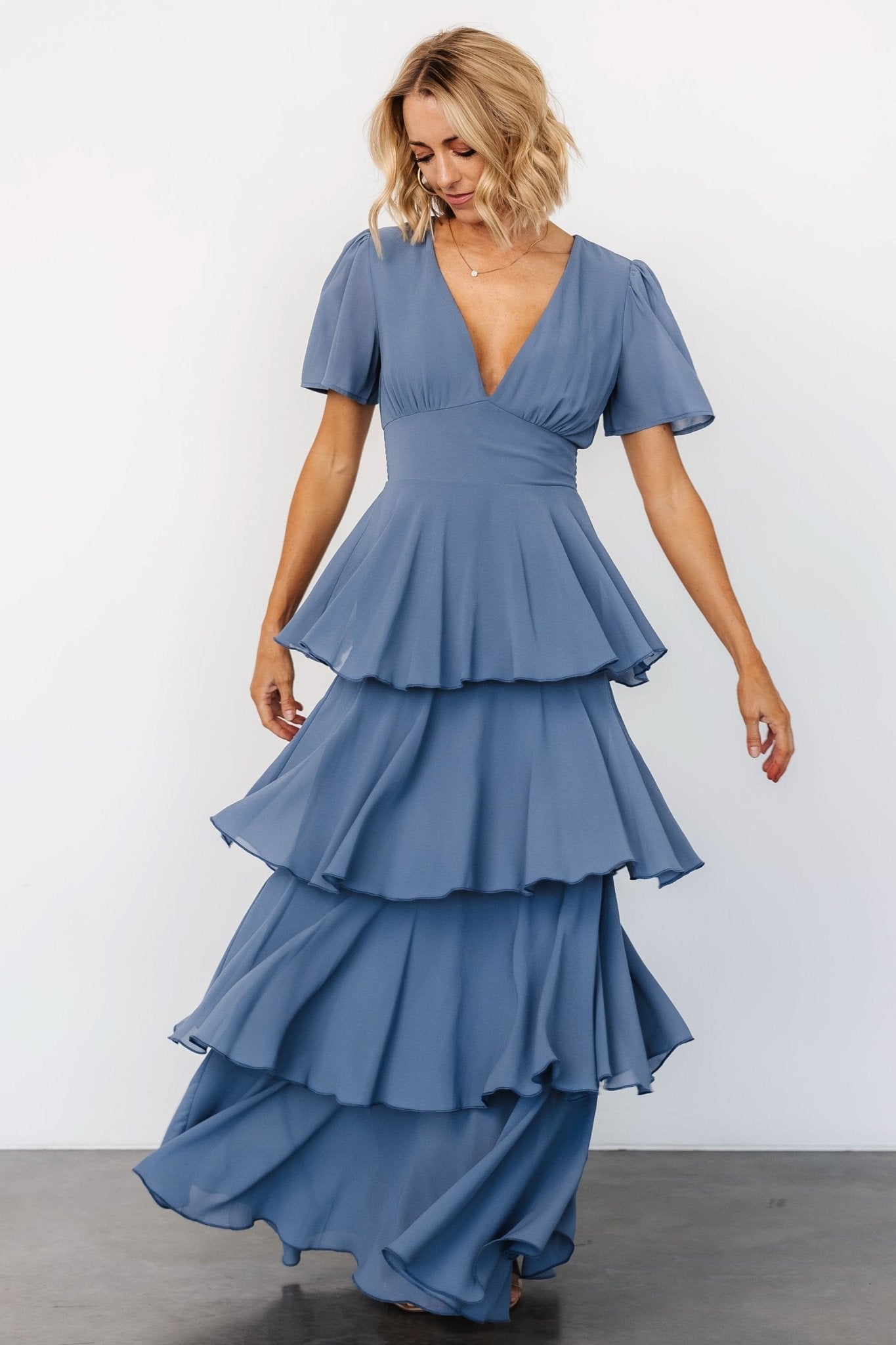 Montaigne Ruffle Maxi Dress | Whisper Blue Explore Online