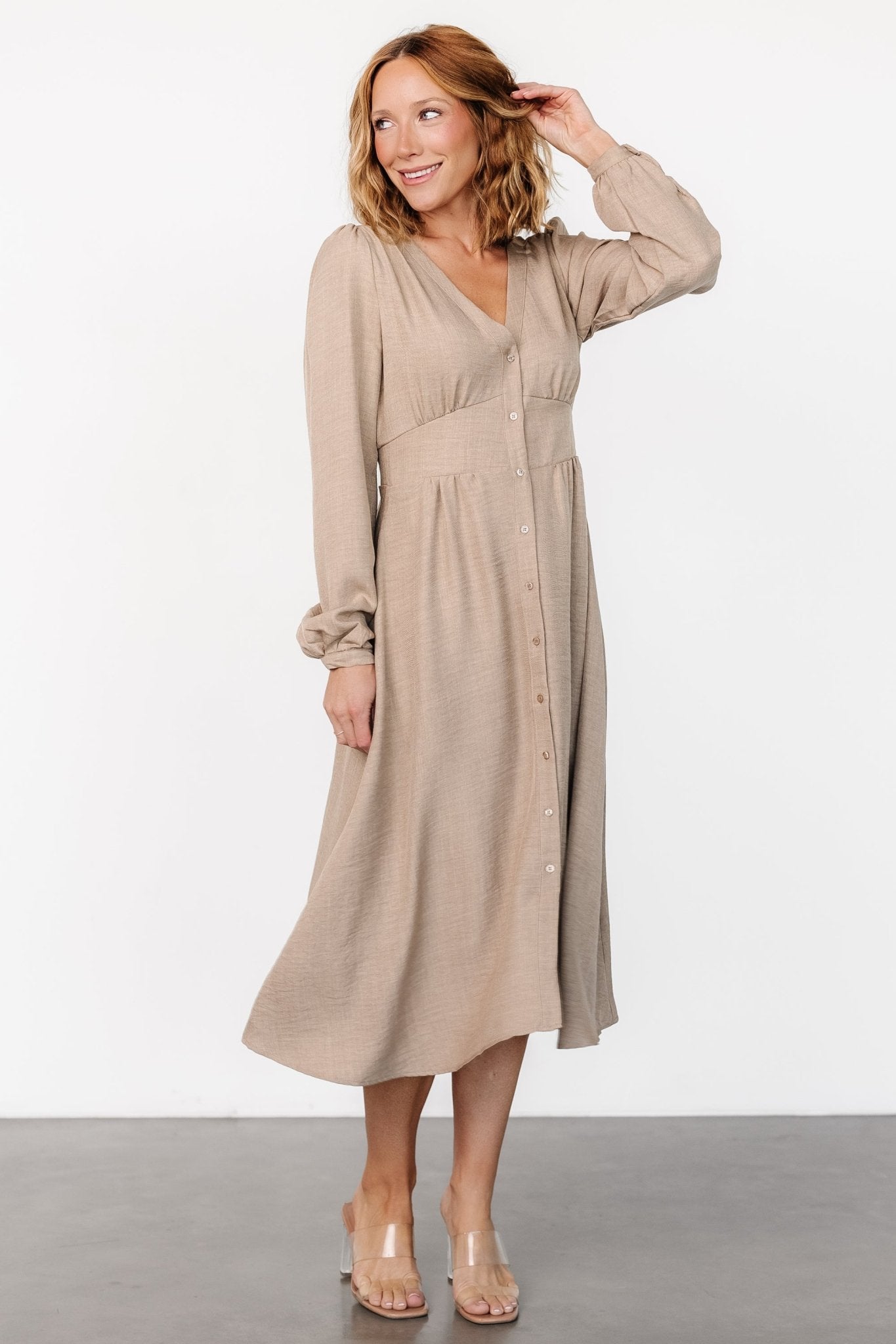 Faith Button Midi Dress | Taupe Footlocker Pictures Cheap Online