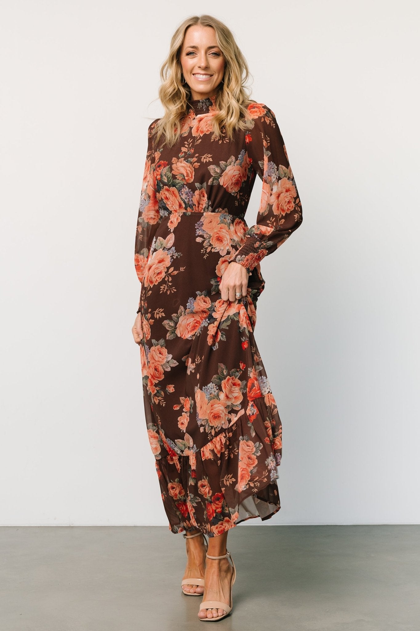 Luciana Maxi Dress | Brown Floral Best Sale Online