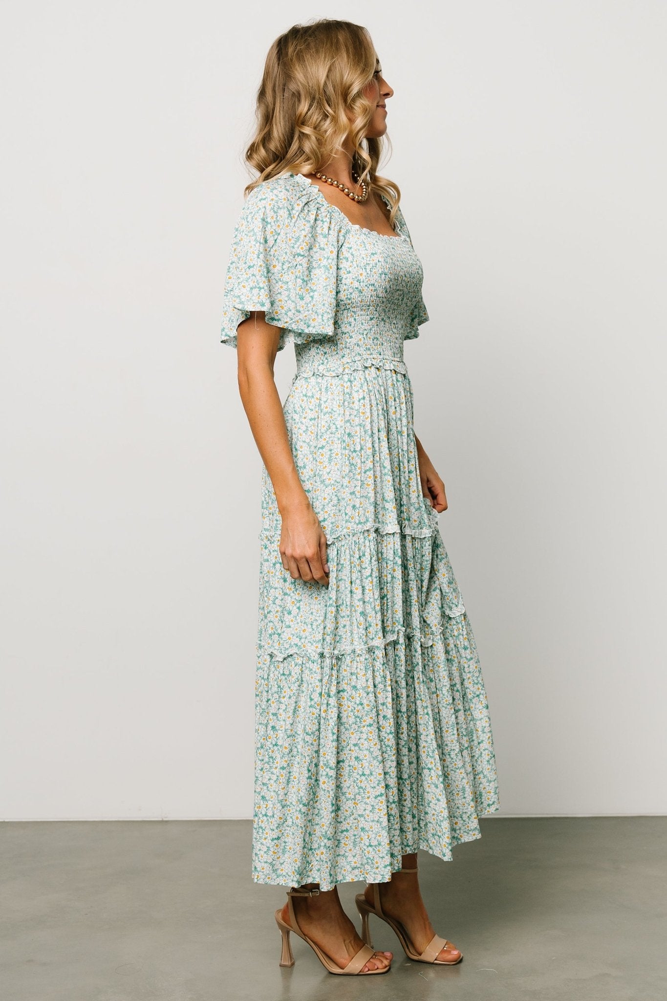 Regina Smocked Maxi Dress | Green Floral With Credit Card Cheap Pice