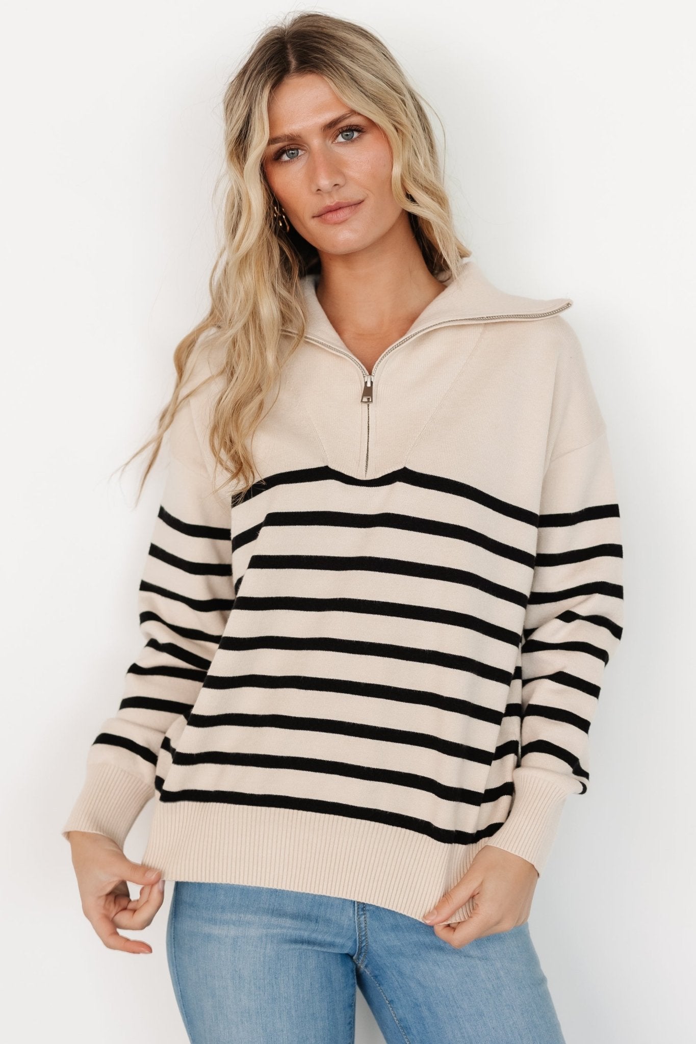 Sterling Half Zip Sweater | Beige + Black Visa Payment