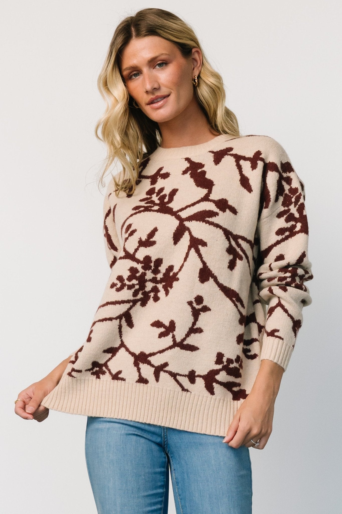 Hallstatt Sweater | Beige + Merlot Print Cheap Visa Payment