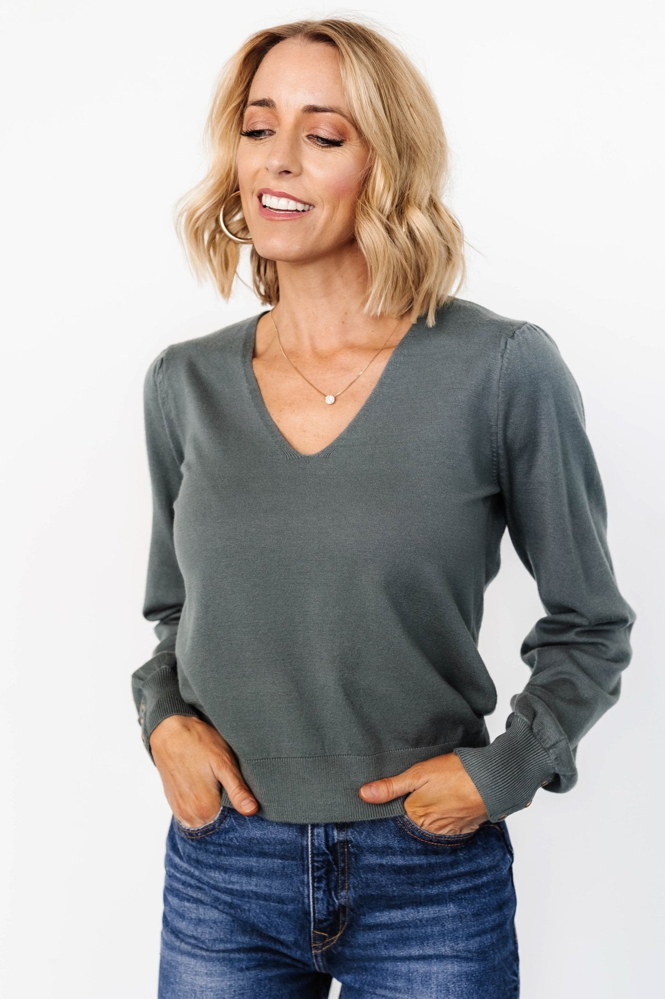 Sheila V Neck Sweater Top | Winter Green Clearance 2025 Unisex