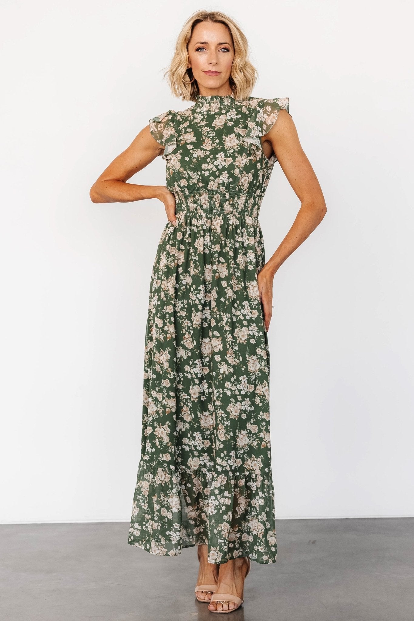 Kearny Ruffle Maxi Dress | Olive Floral Cheap Sale View