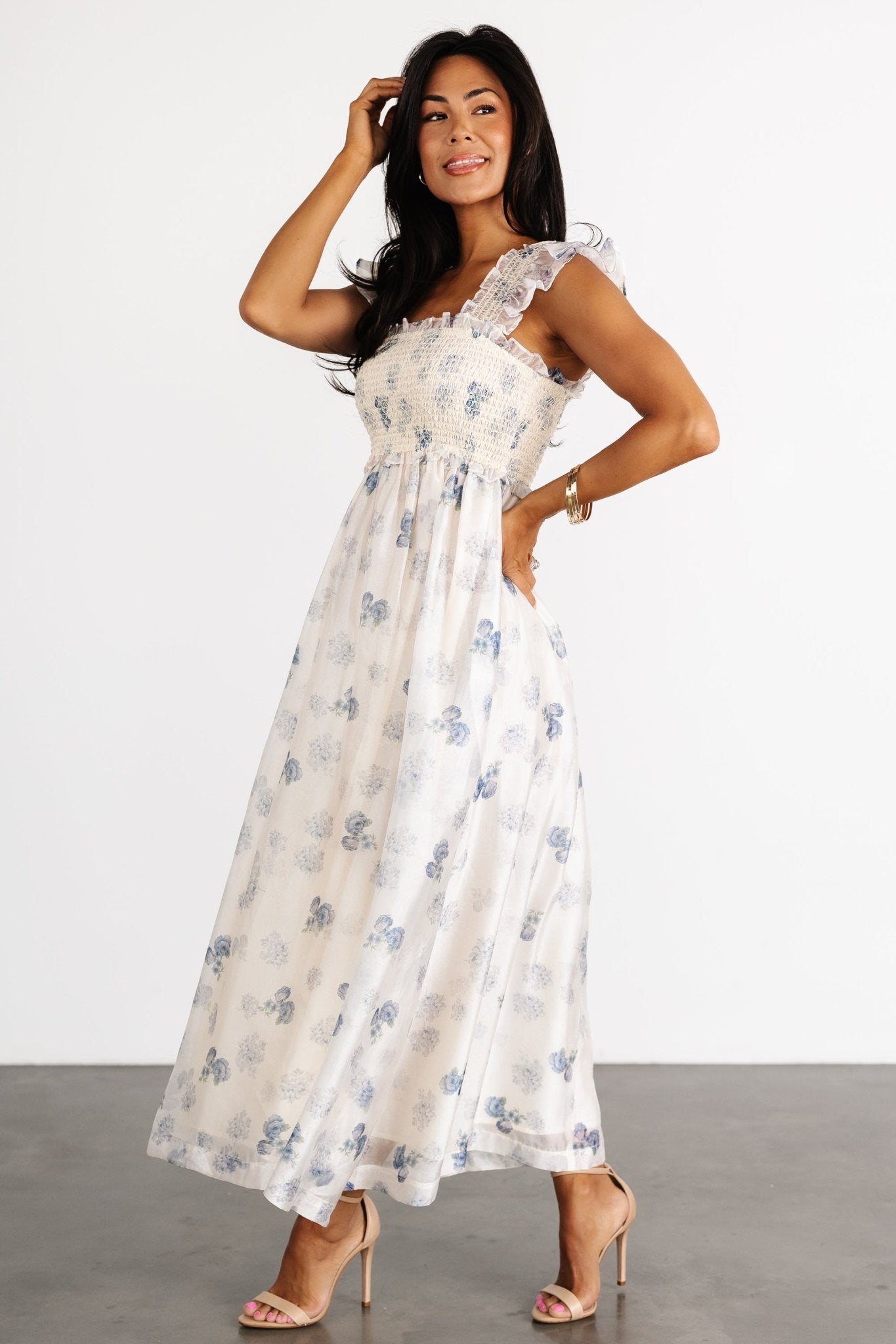 Phoebe Midi Dress | Cream + Blue Floral Free Shipping Limited Edition