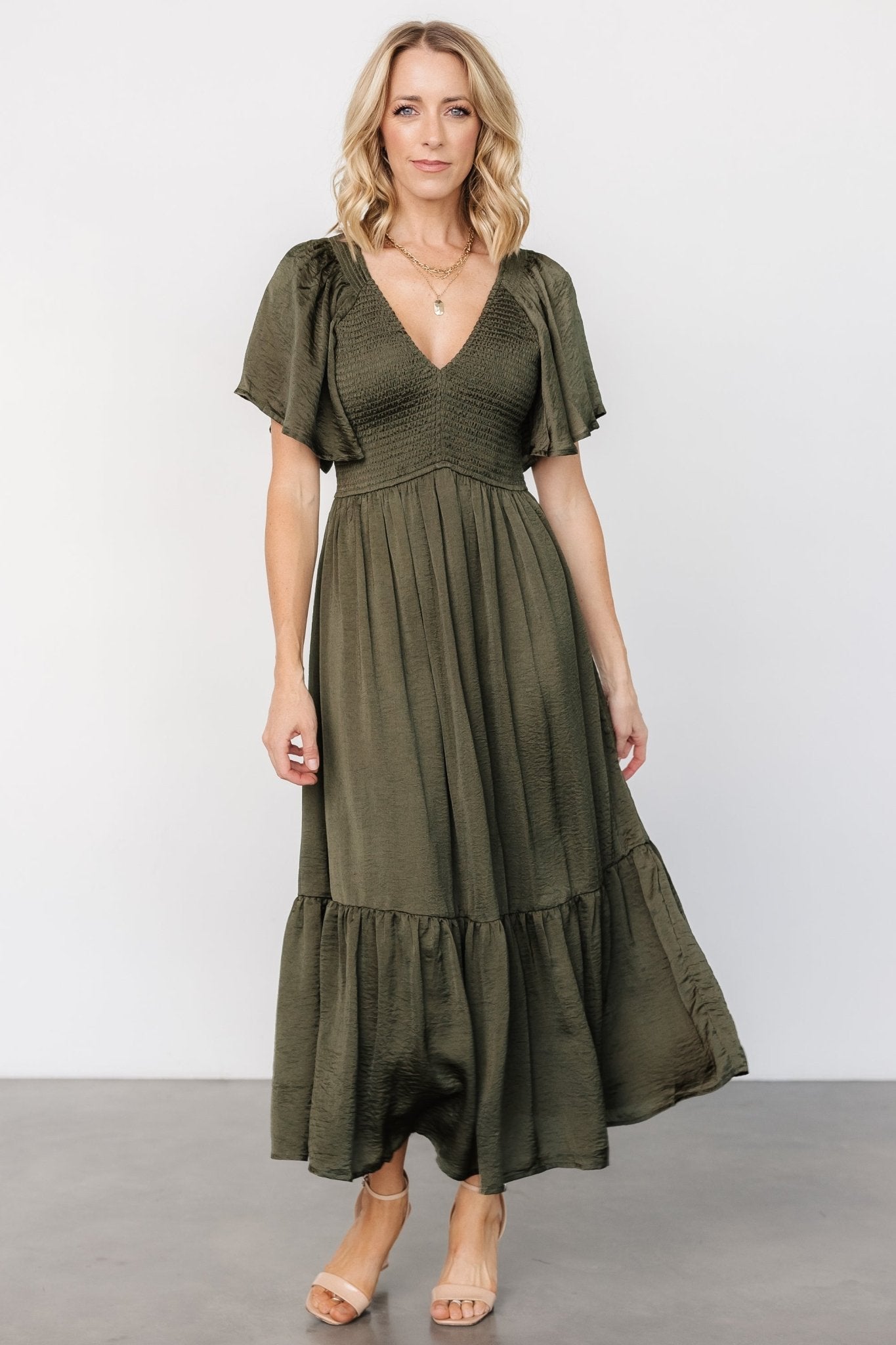 Lovell Smocked Midi Dress | Deep Olive Clearance Eastbay