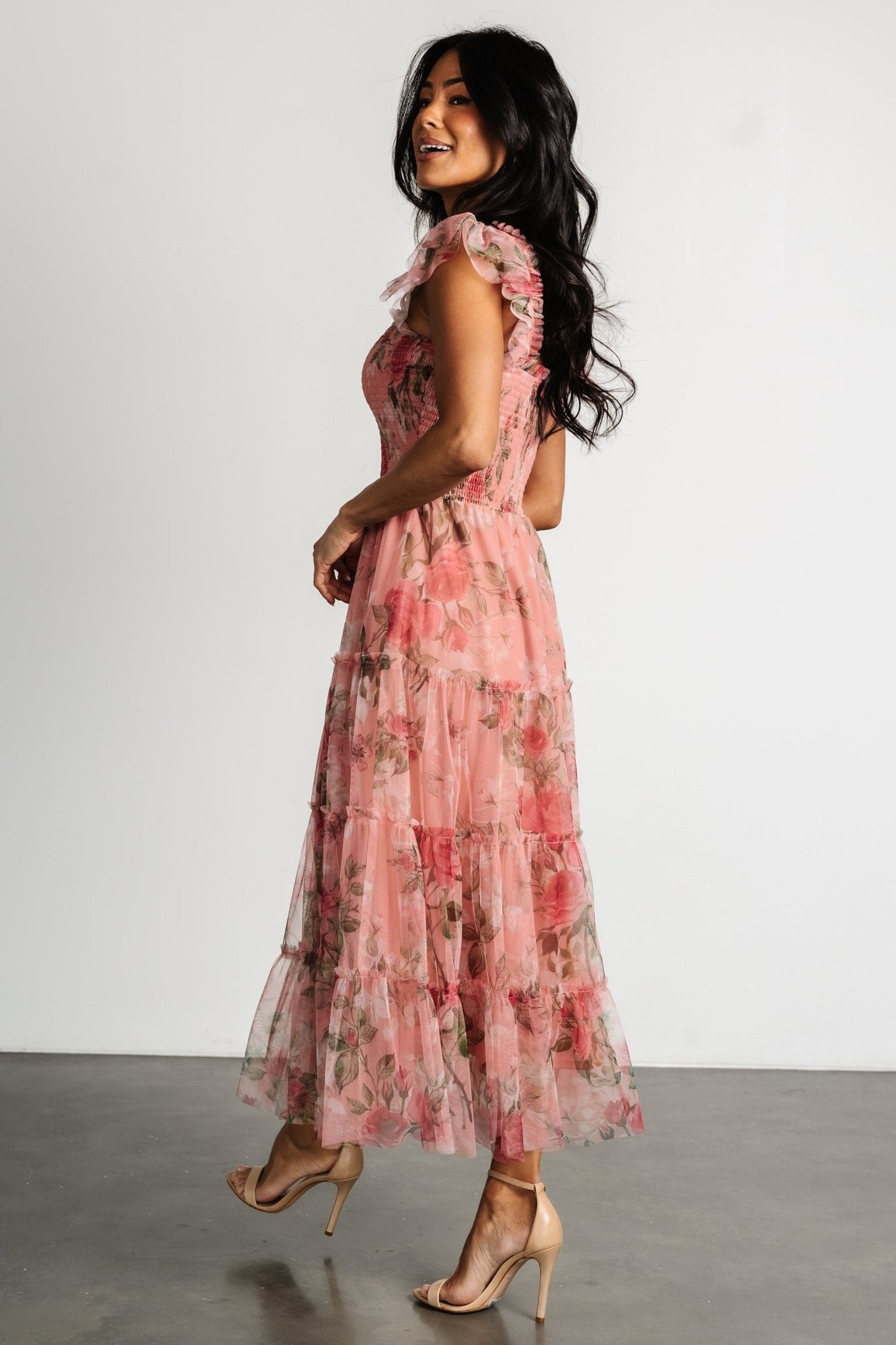 Clementine Tulle Midi Dress | Pink Rose Floral Cheap Outlet Locations