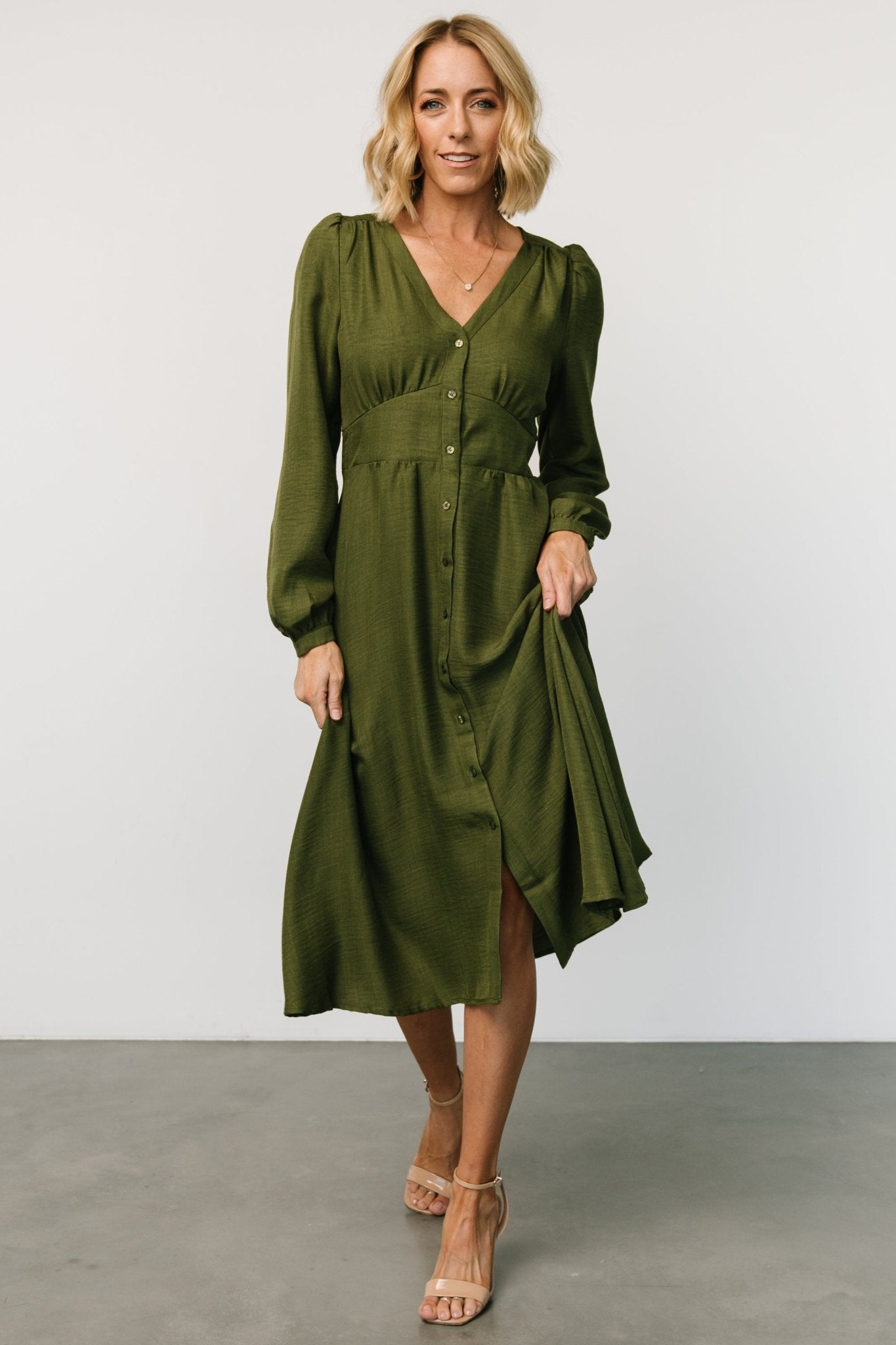 Faith Button Midi Dress | Olive Discount Wide Range Of