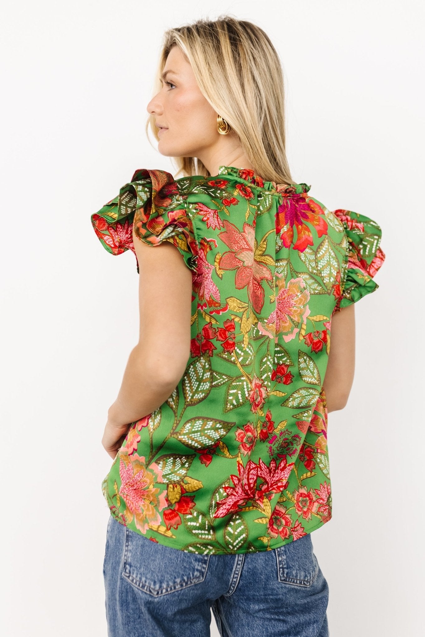 Skyler Ruffle Top | Green Multi Buy Cheap Best Pices