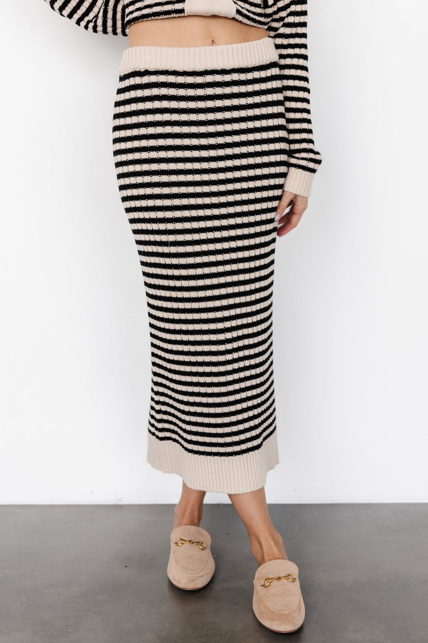 Justina Striped Knit Skirt | Black + Cream Sale Original