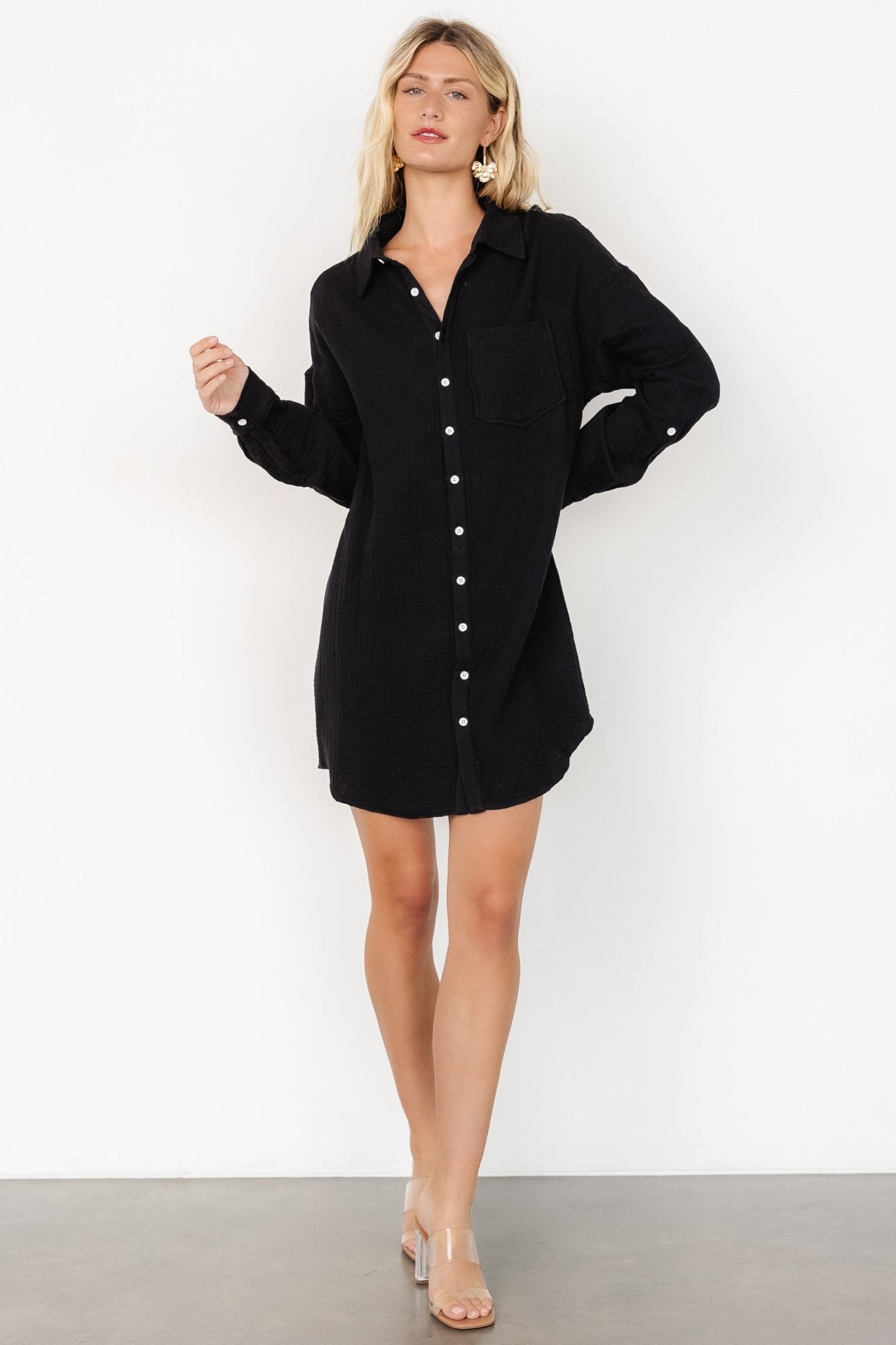 Andres Button Shirt Dress | Black Manchester Cheap Pice