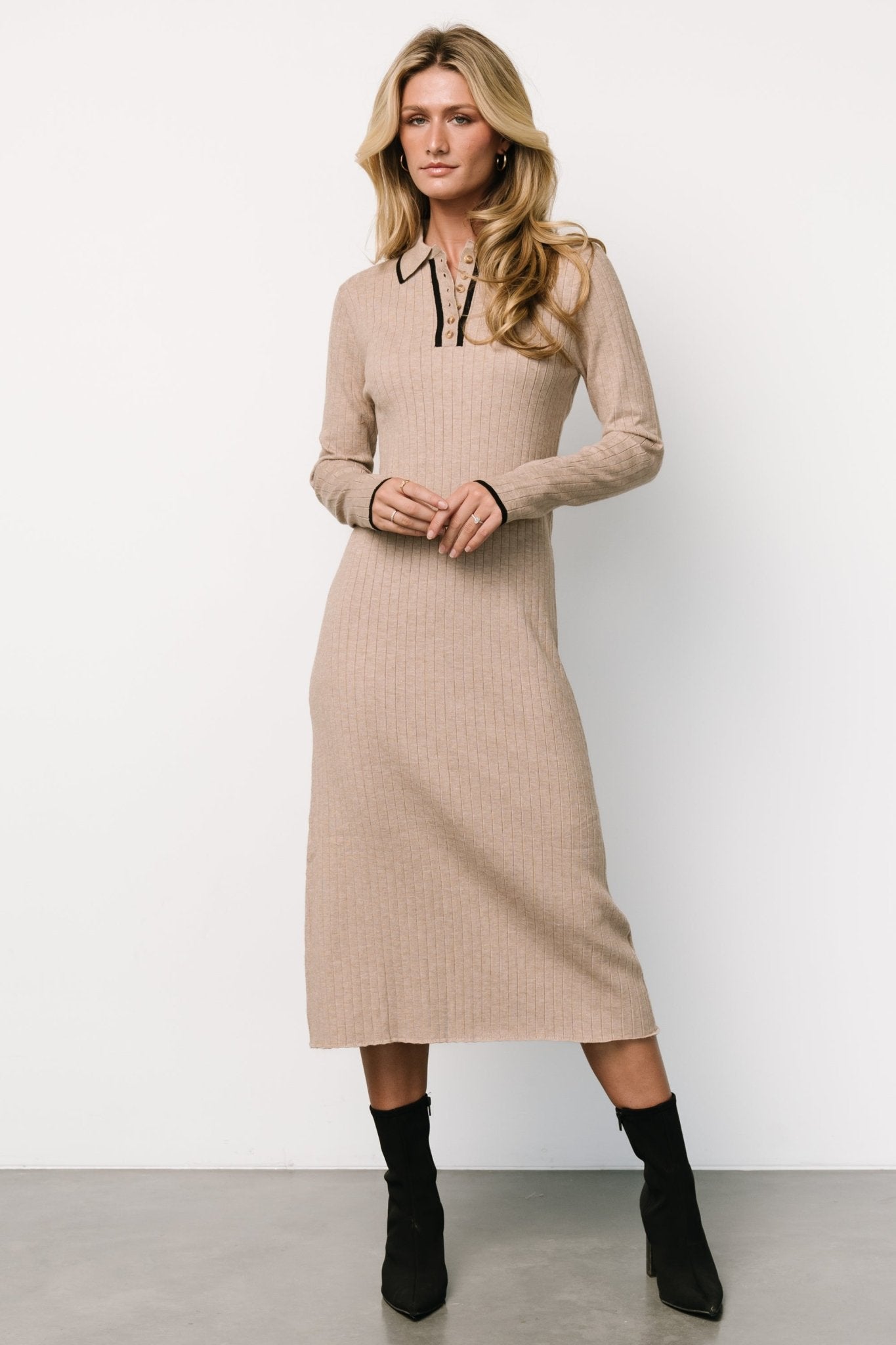 Shantel Polo Dress | Taupe + Black Looking For Cheap Pice