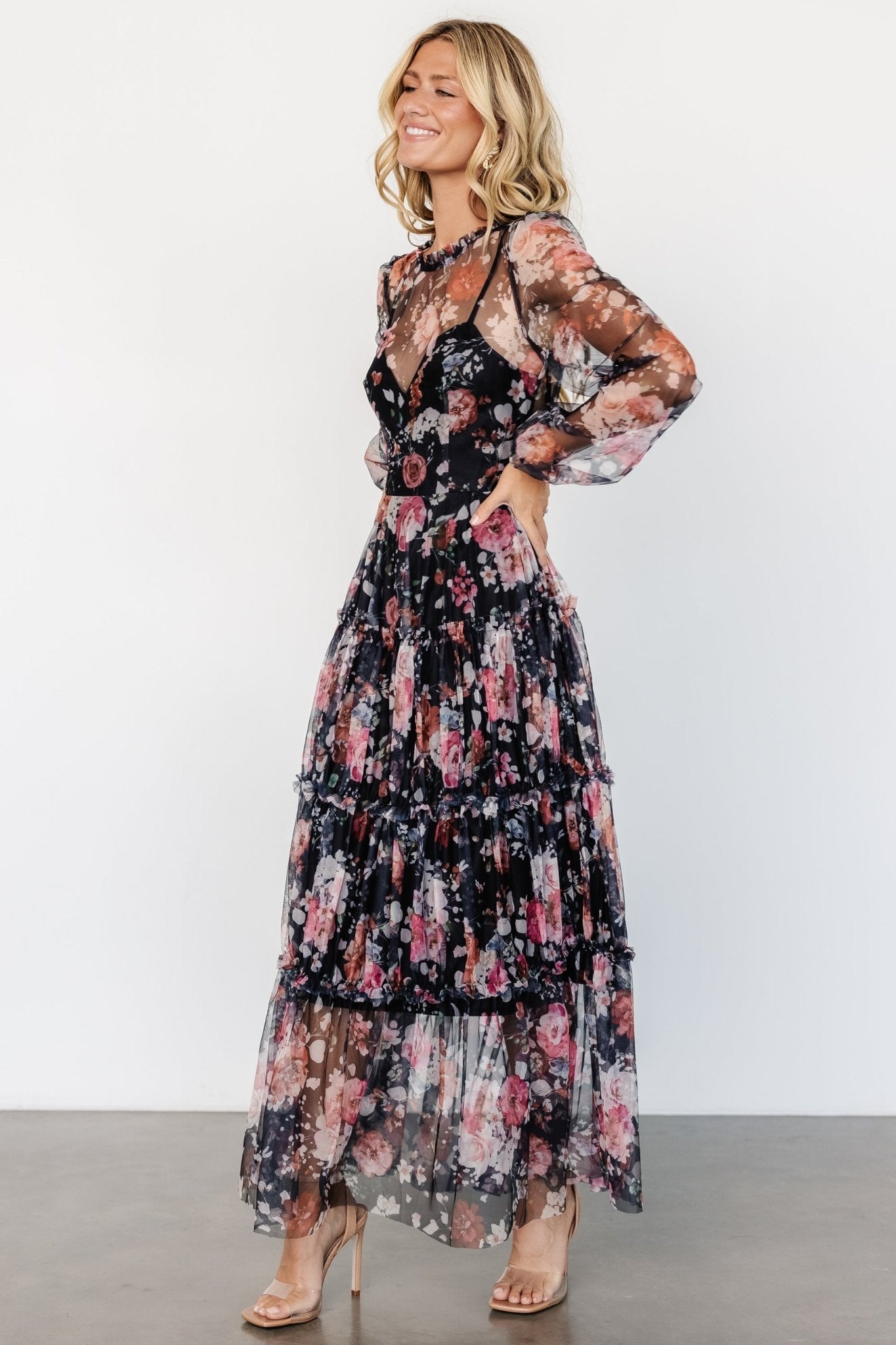 Stephanie Tiered Maxi Dress | Black Floral Affordable Cheap Online