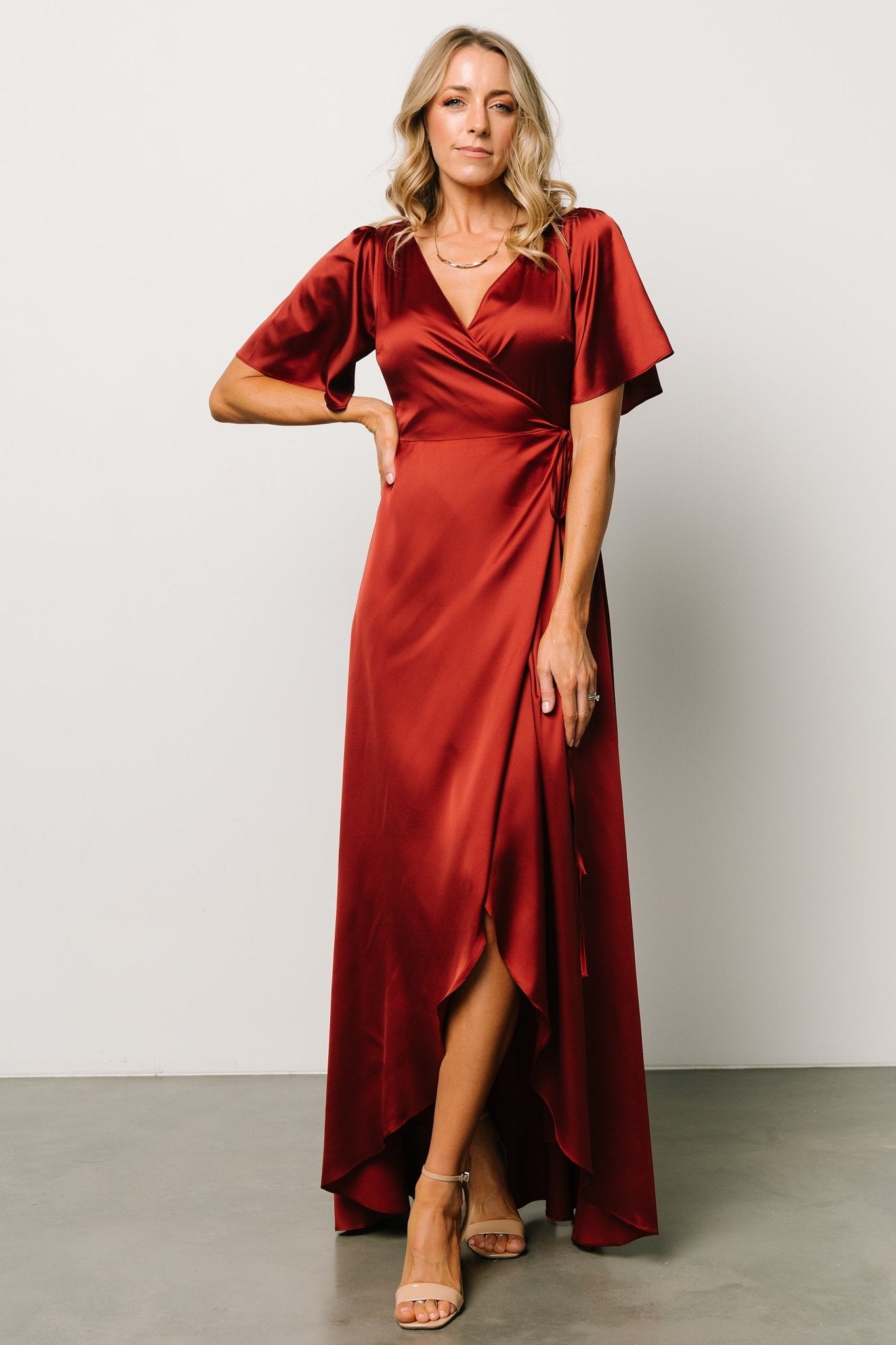 Vara Satin Maxi Wrap Dress | Terracotta Sale Ebay