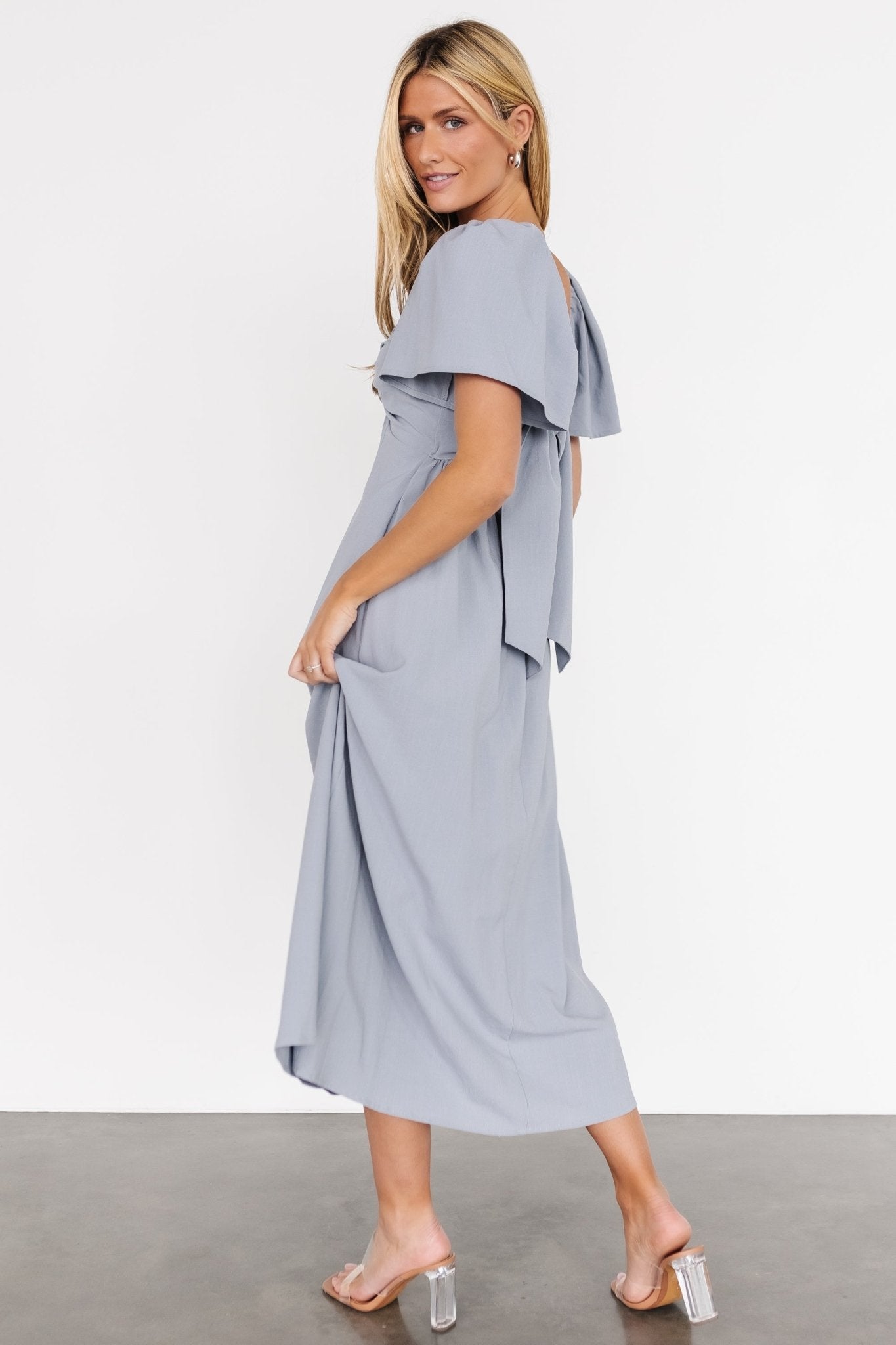 Indie Back Tie Dress | Dusty Blue Cheap Online Store Manchester