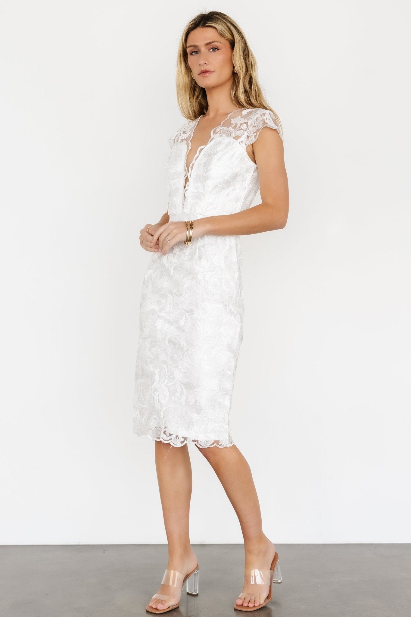 Jacqueline Embossed Midi Dress | White Free Shipping Cheap