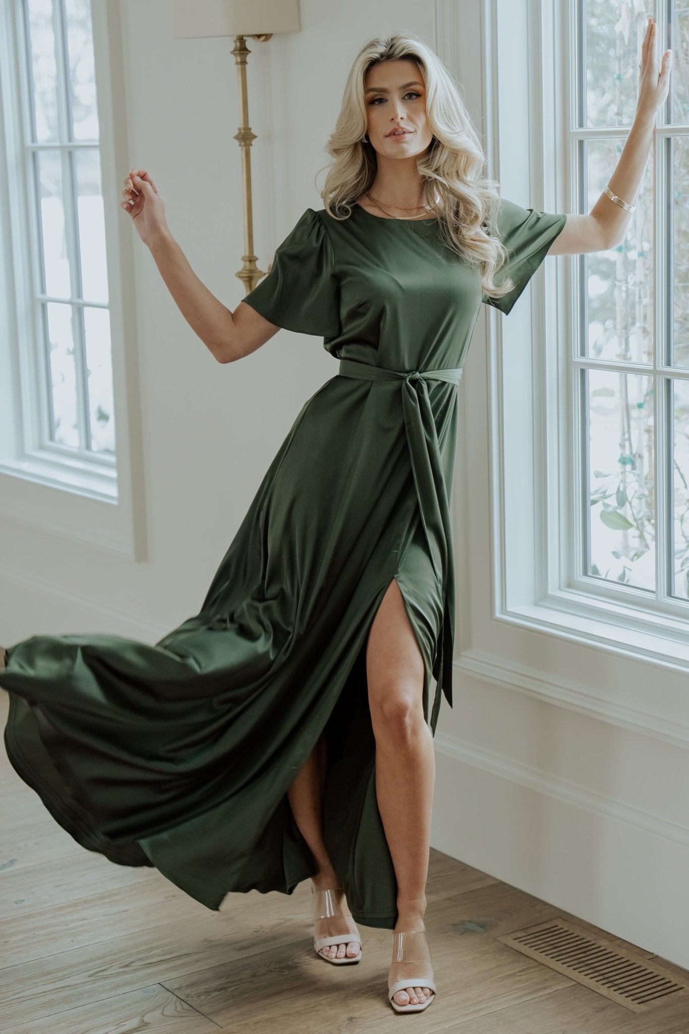 Agnes Satin Maxi Dress | Juniper Green Best Wholesale