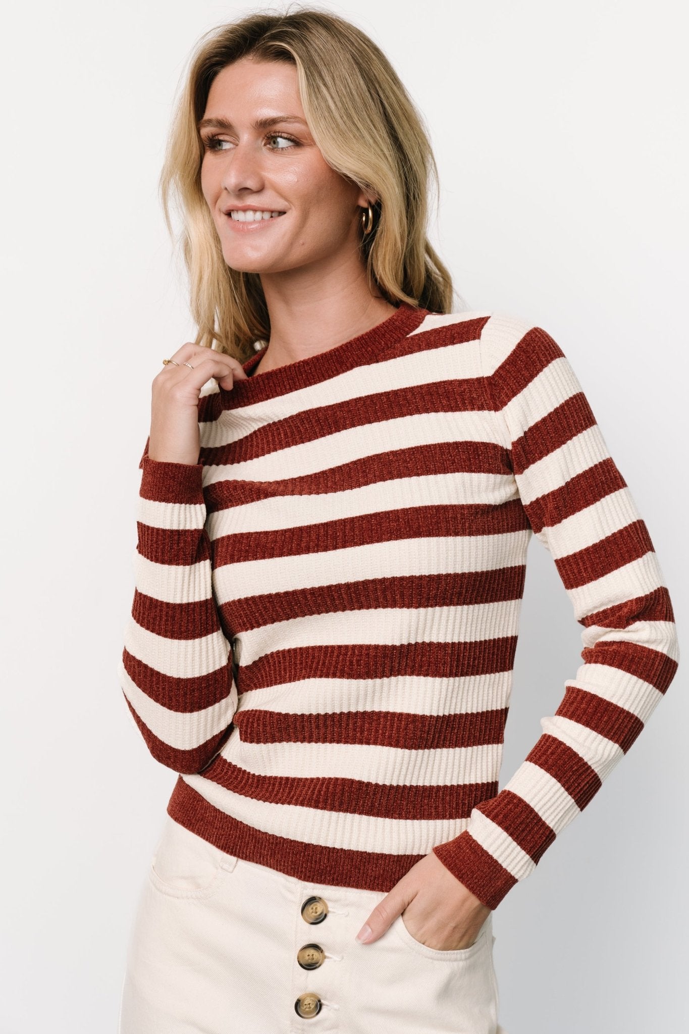 Milwaukee Striped Sweater | Burgundy + Ivory Cheapest For Sale