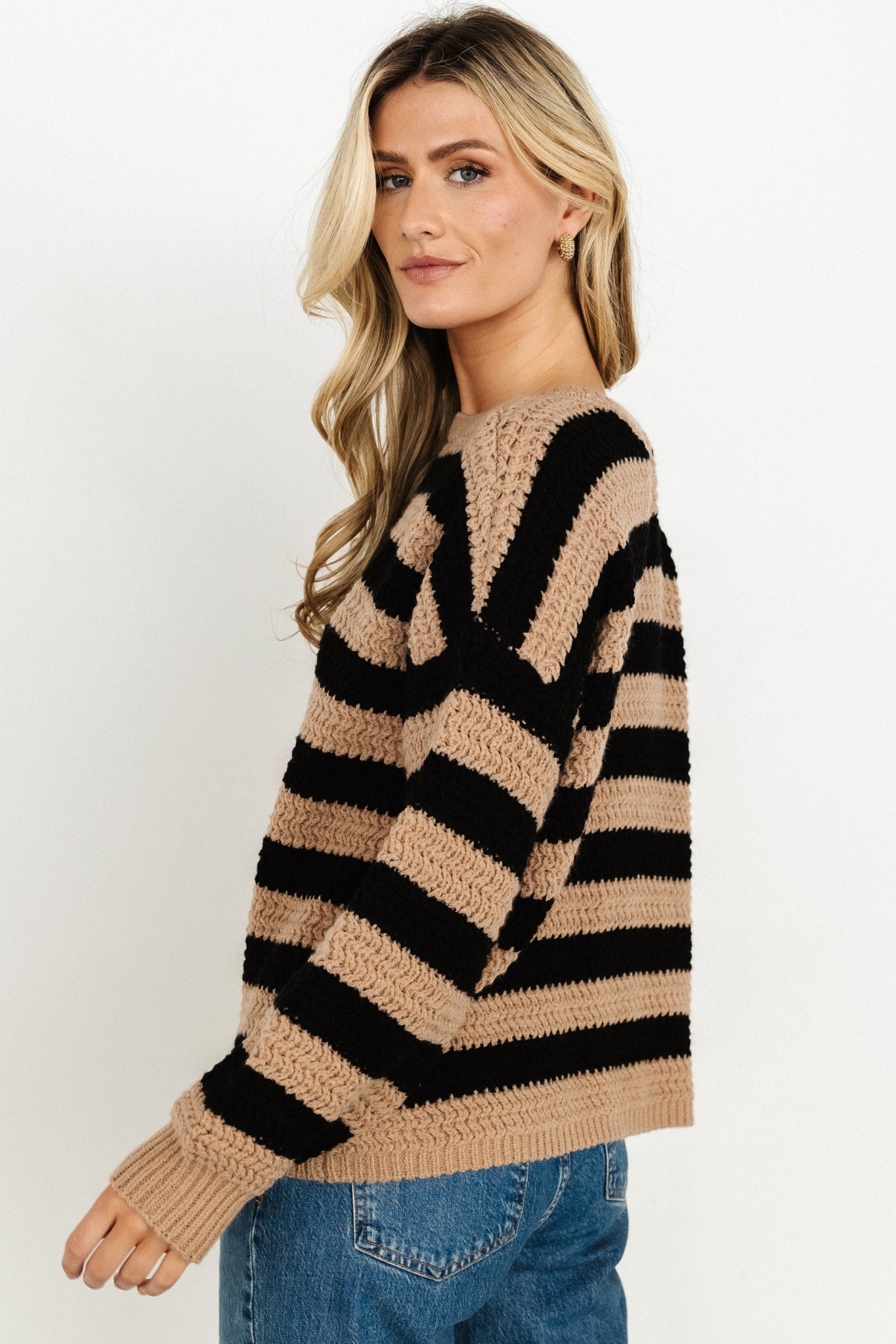 Liam Chunky Knit Sweater | Tan + Black Largest Supplier Online