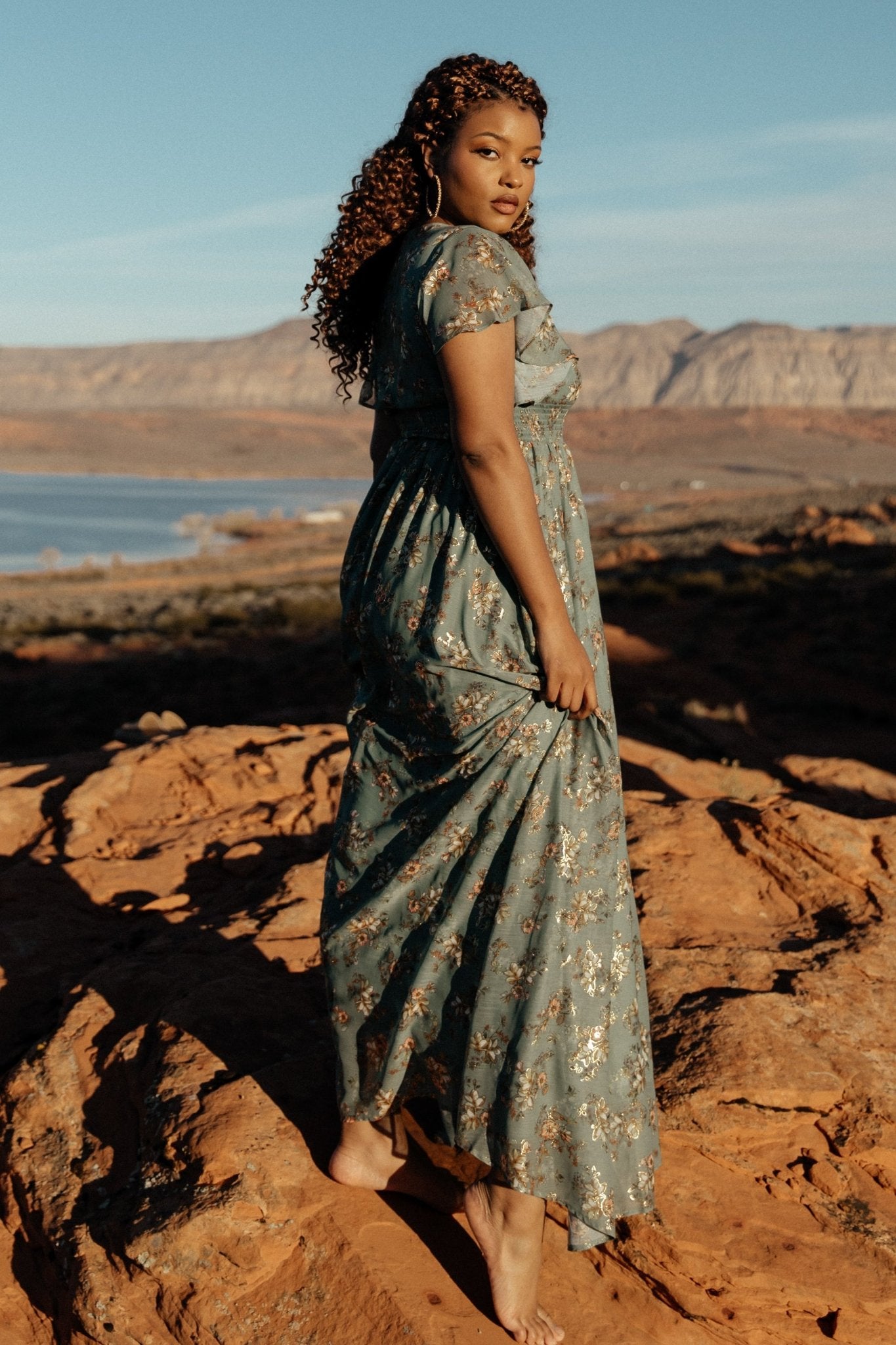 Lynlee Metallic Maxi Dress | Eucalyptus Discount Reliable