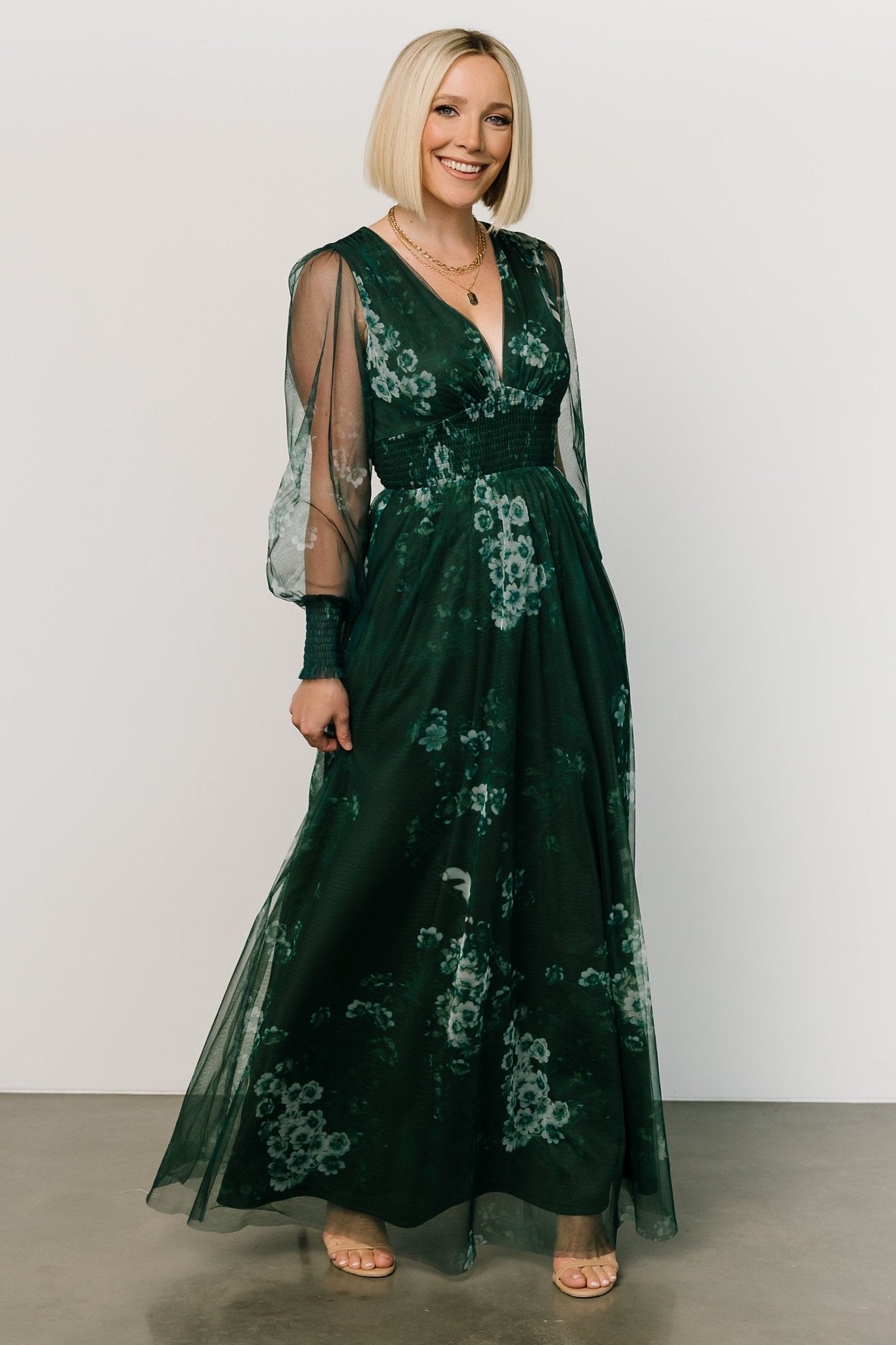 Layla Tulle Maxi Dress | Dark Green Multi Cheap Sale Lowest Pice