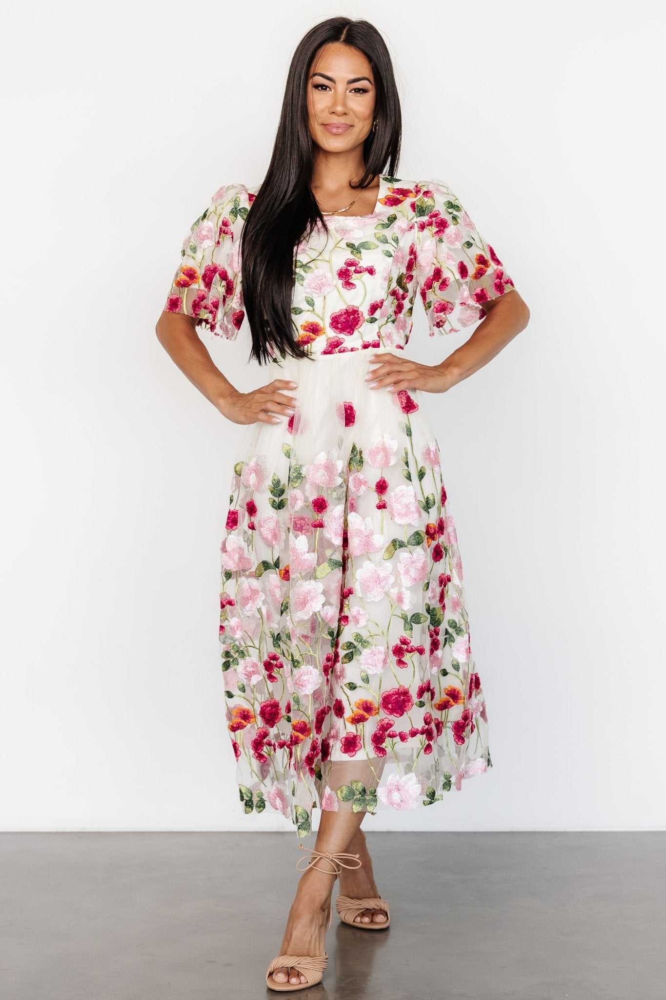 Anastasie Floral Embroidered Dress | Pink Multi Sale With Paypal