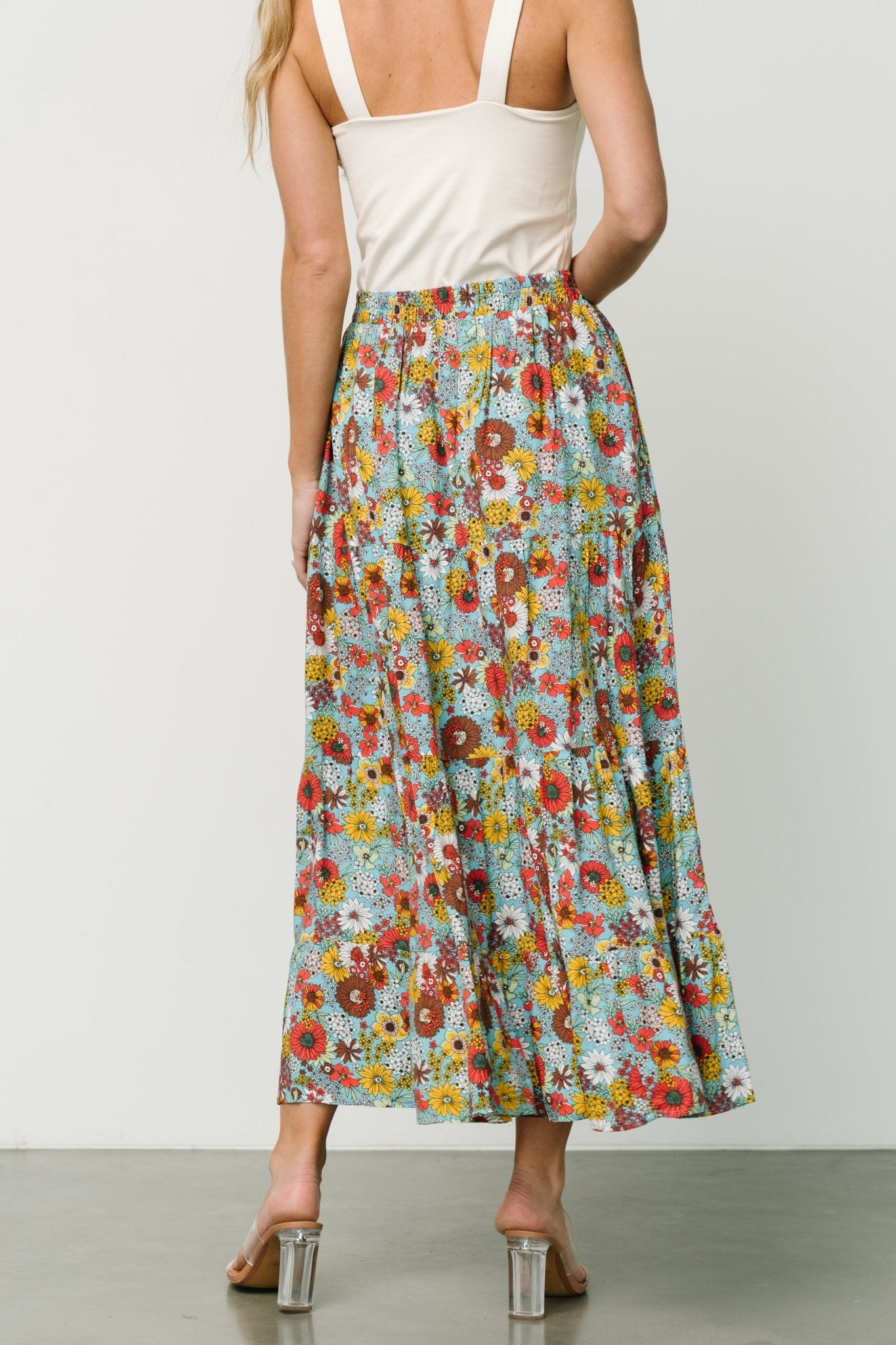 Reilly Maxi Skirt | Teal Flower Print Buy Cheap Reliable