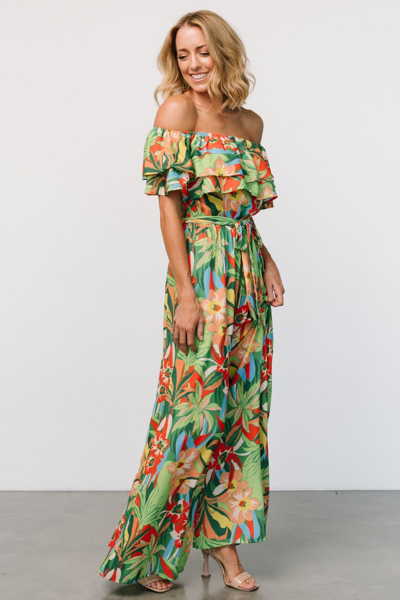 Zanzibar Off Shoulder Jumpsuit | Green Multi Low Pice Cheap Online