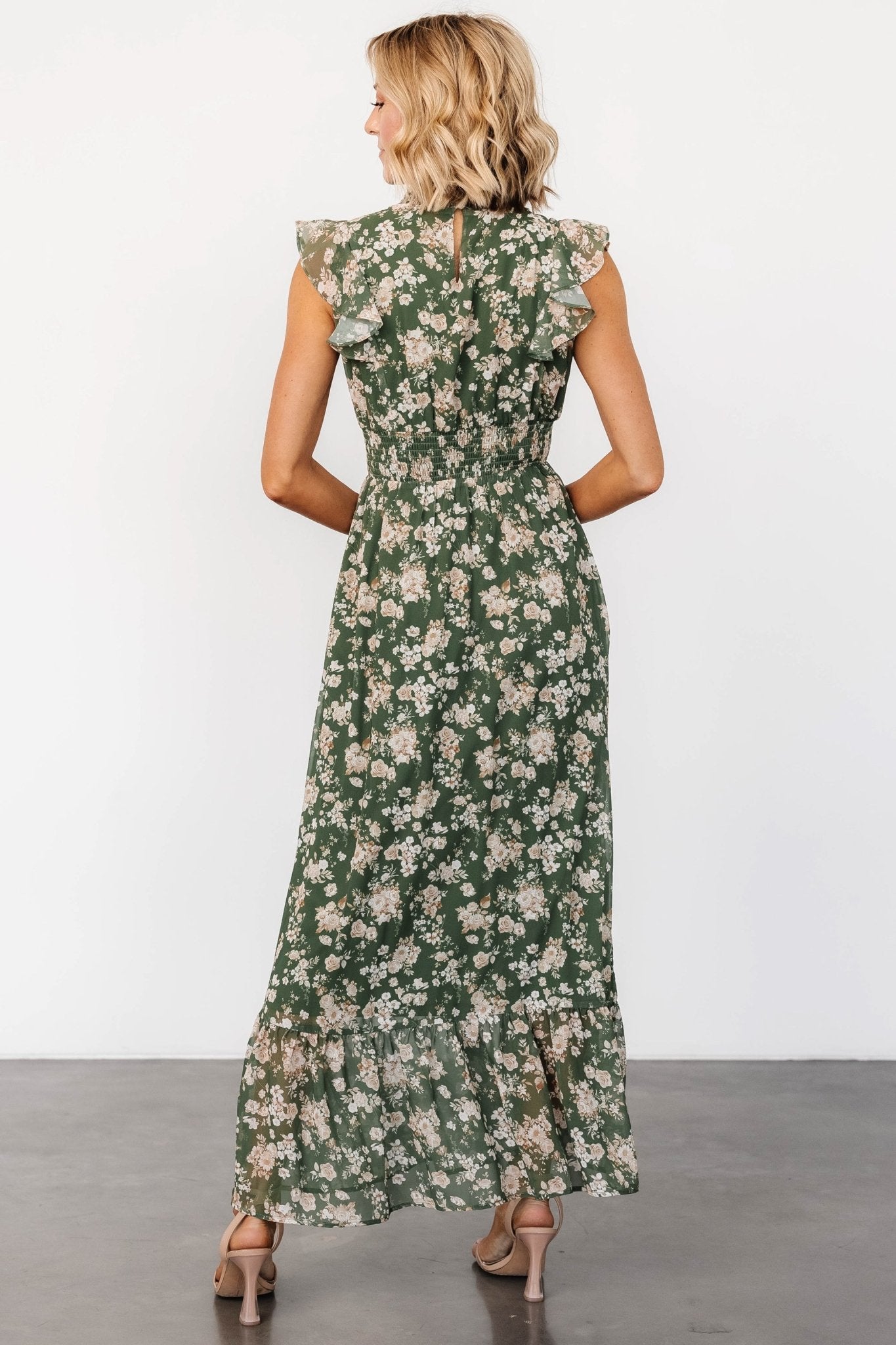 Kearny Ruffle Maxi Dress | Olive Floral Cheap Sale View