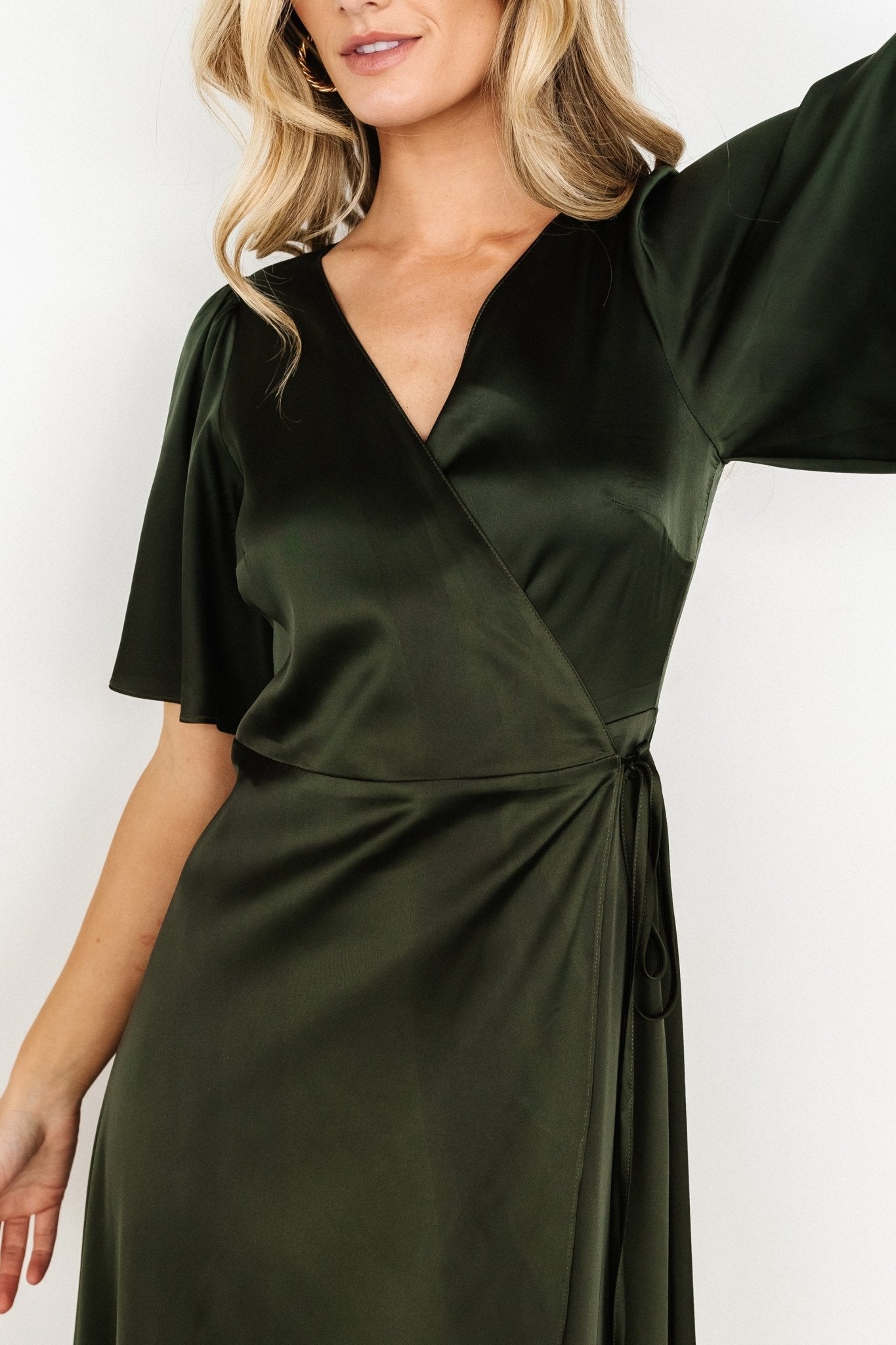 Vara Satin Maxi Wrap Dress | Dark Olive Sale Hot Sale