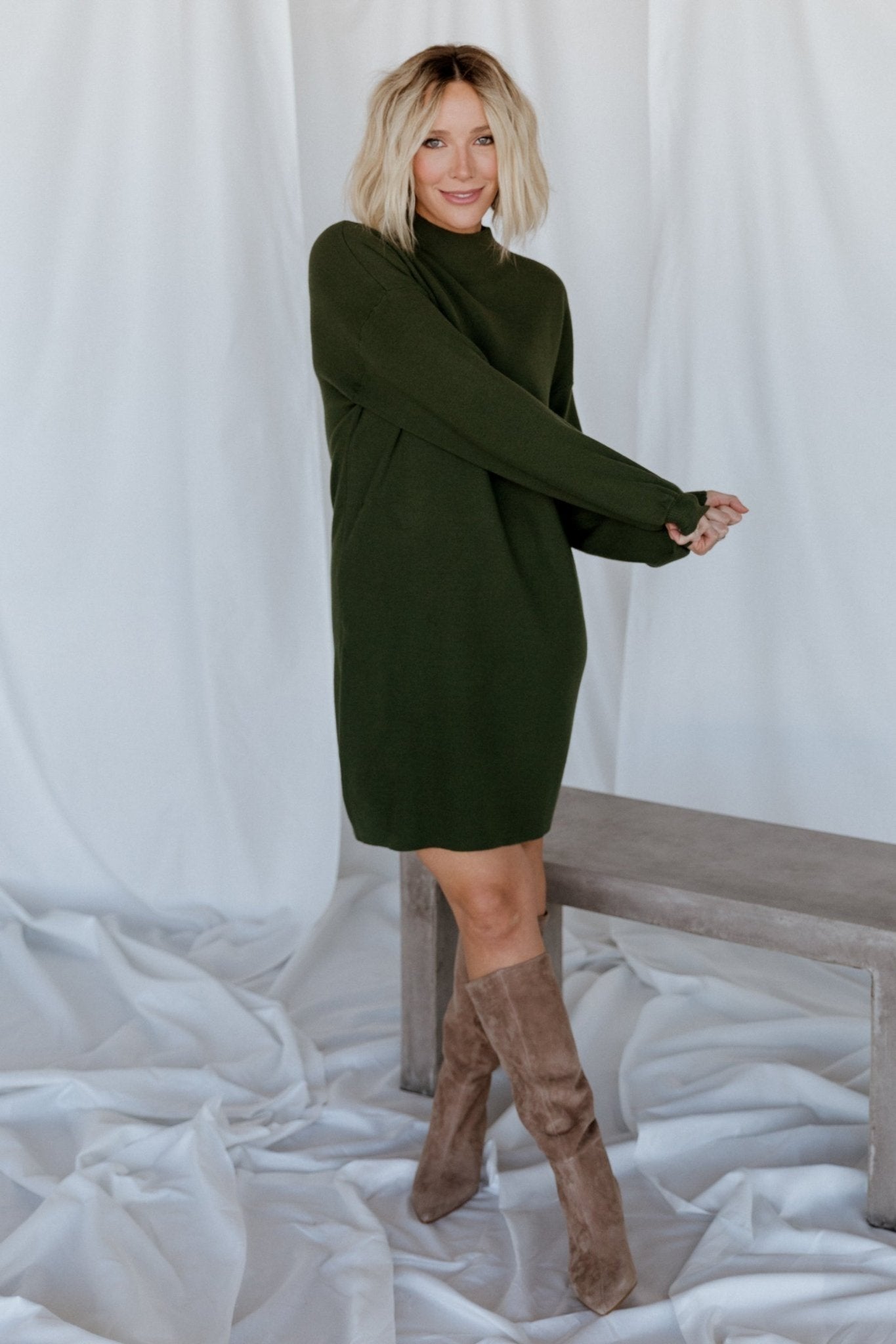 Jennings Sweater Dress | Deep Olive Free Shipping Classic