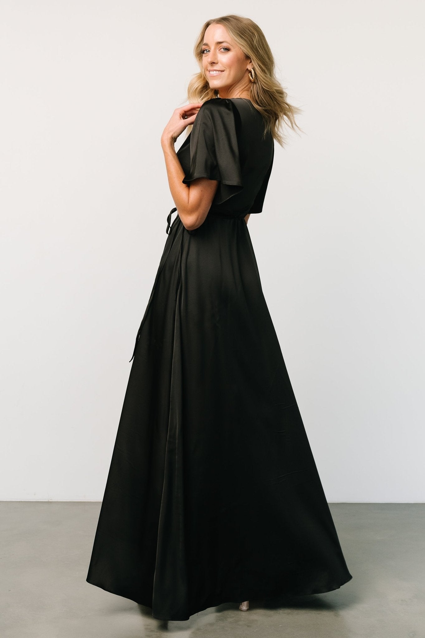 Vara Satin Maxi Wrap Dress | Black Clearance Factory Outlet