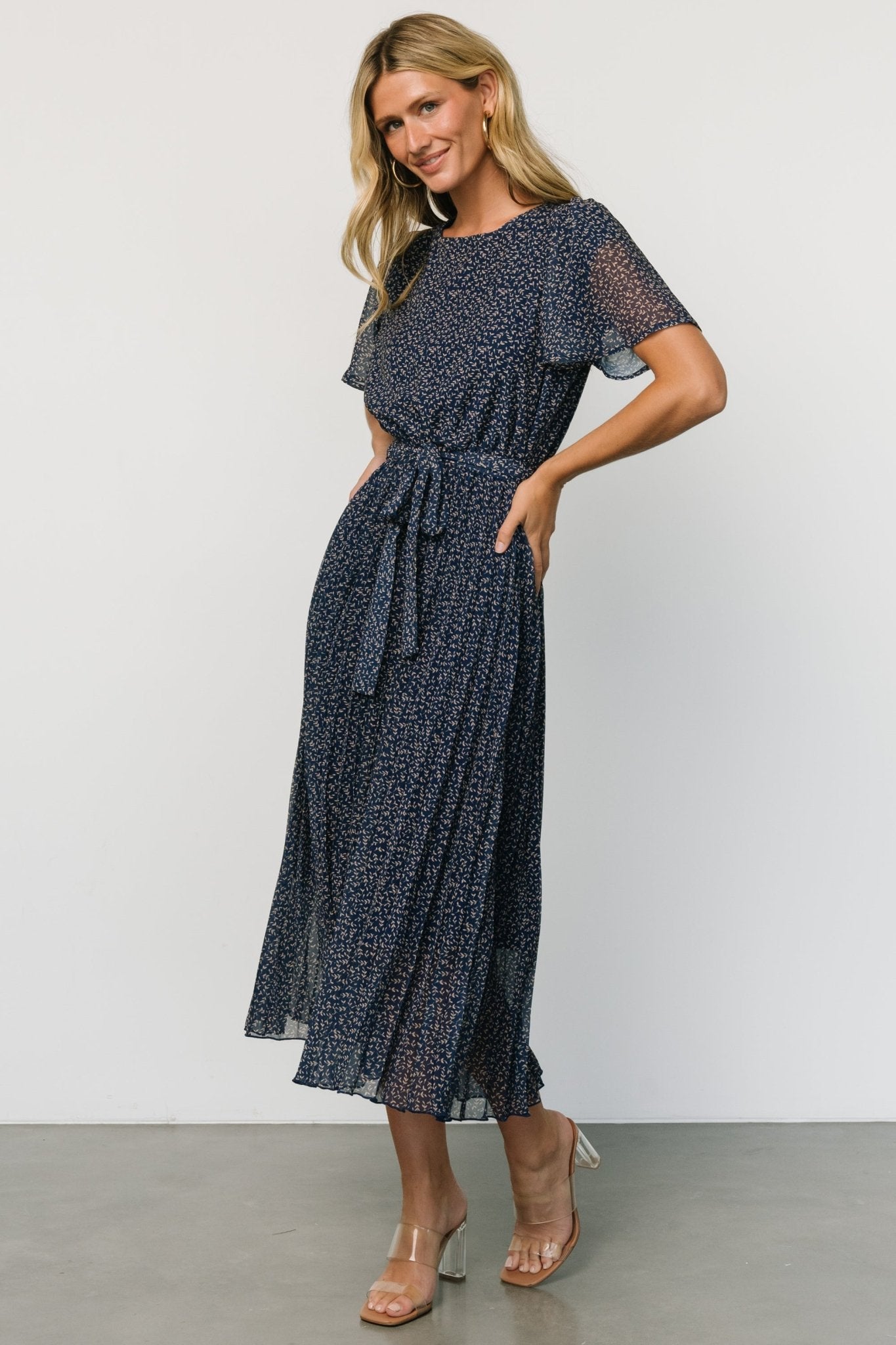 Prim Pleated Dress | Navy Print Footlocker Pictures Sale Online