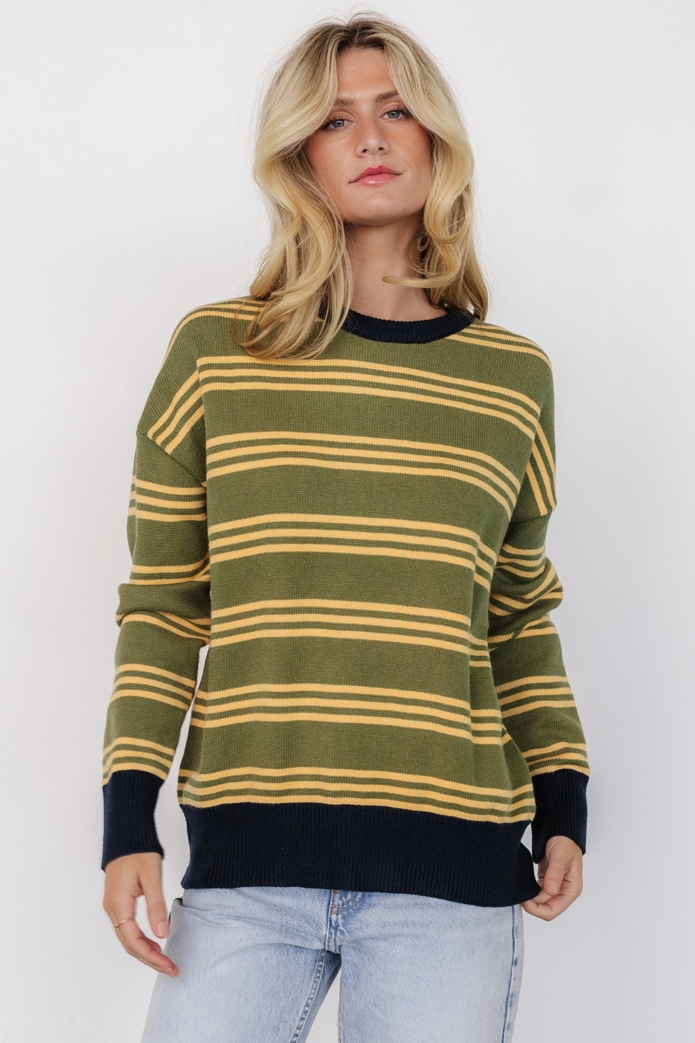 Thomas Striped Sweater | Olive Multi Buy Cheap Cost