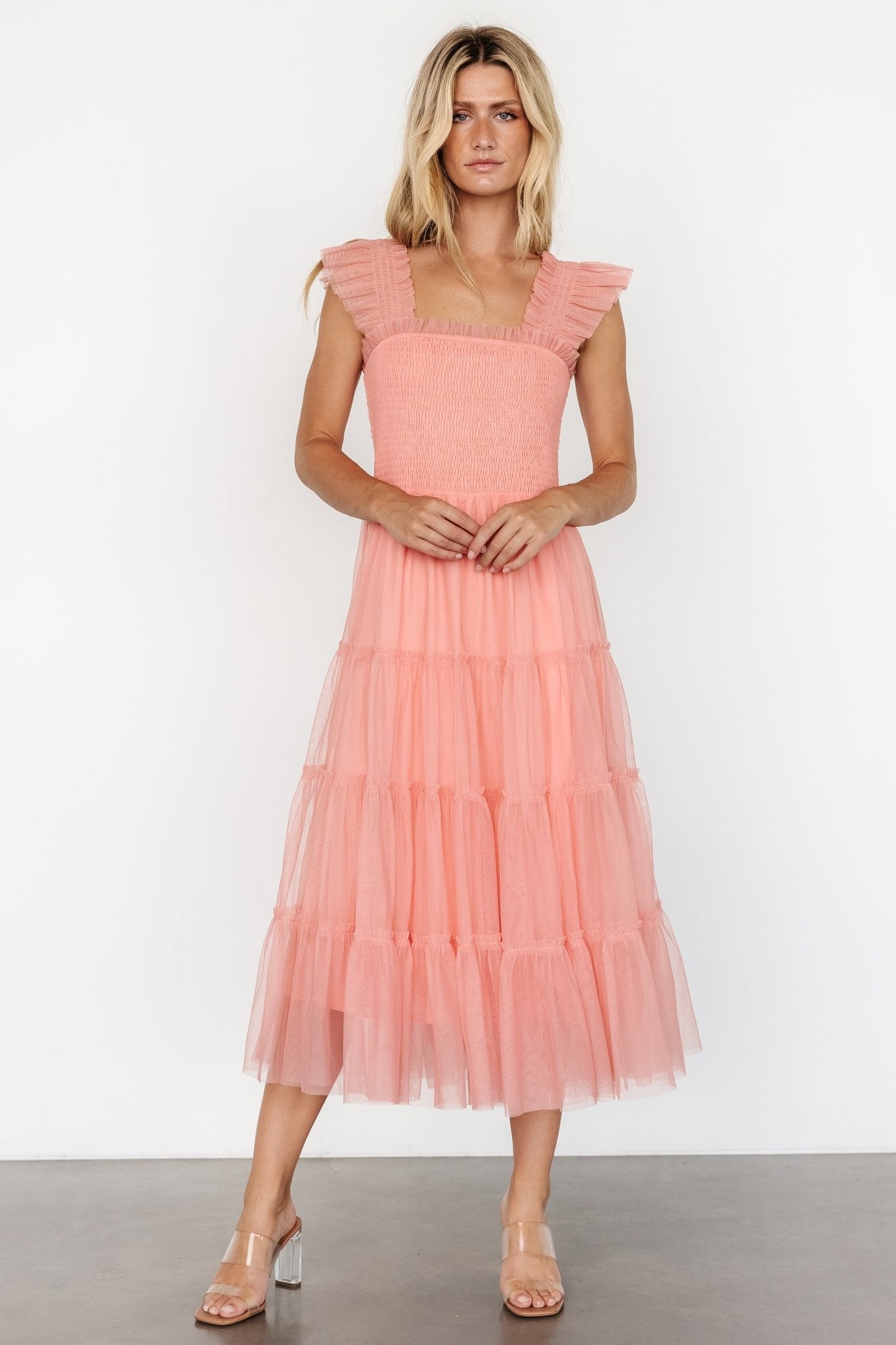 Emma Smocked Tulle Dress | Coral Real Cheap Online