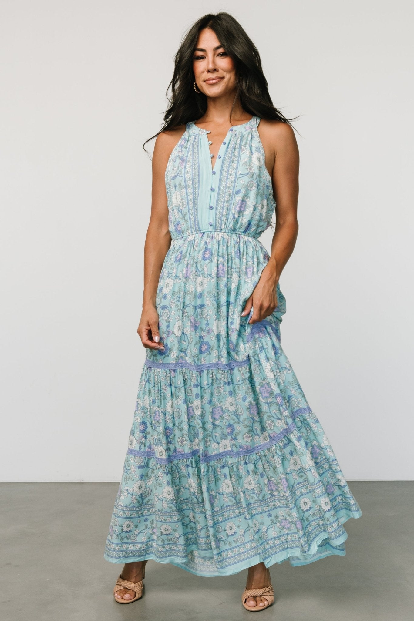 Meline Button Front Maxi Dress | Light Blue Multi Buy Cheap Outlet Locations