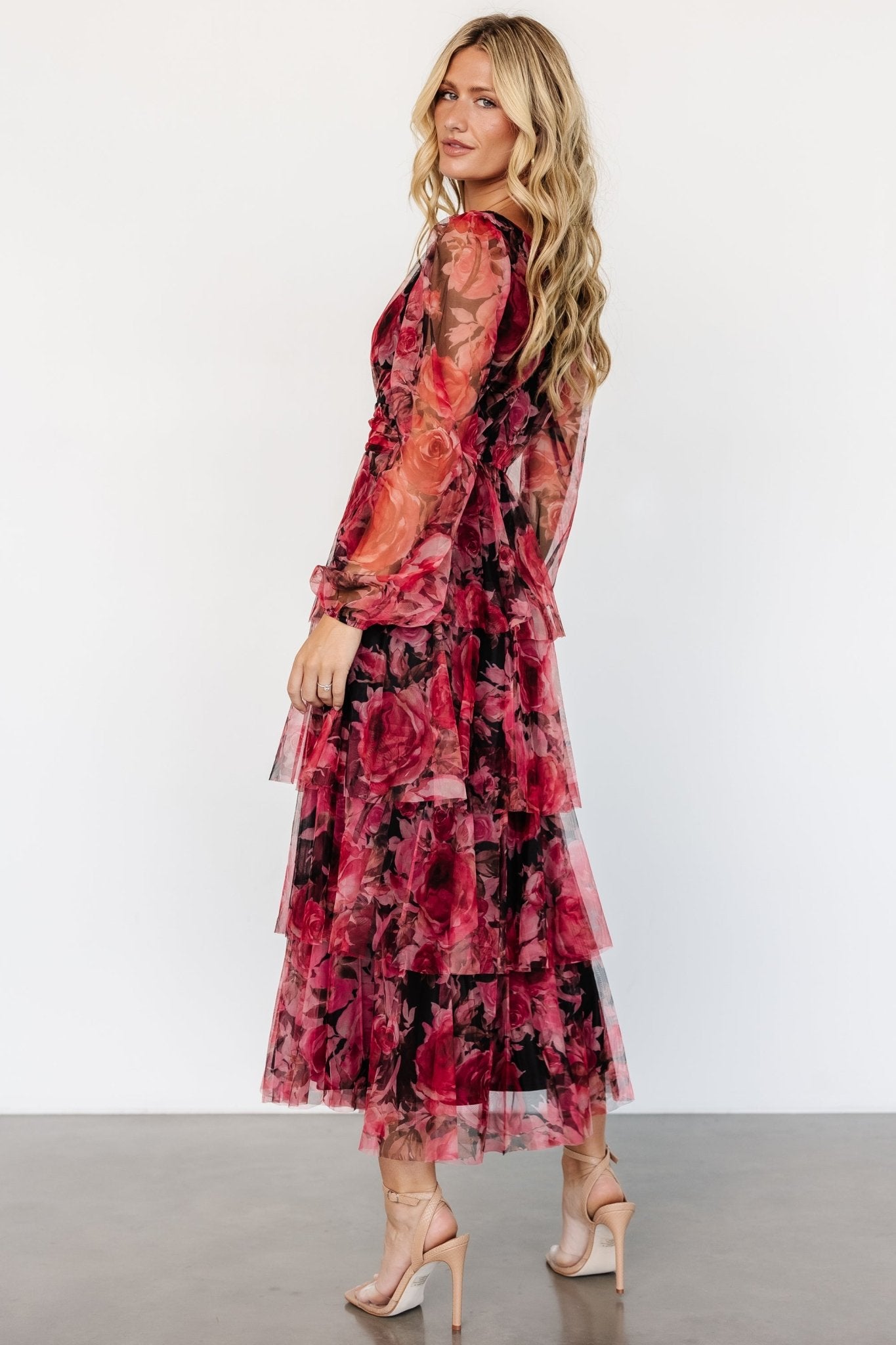 Carolina Tulle Tiered Maxi Dress | Red + Black Floral Sale Outlet