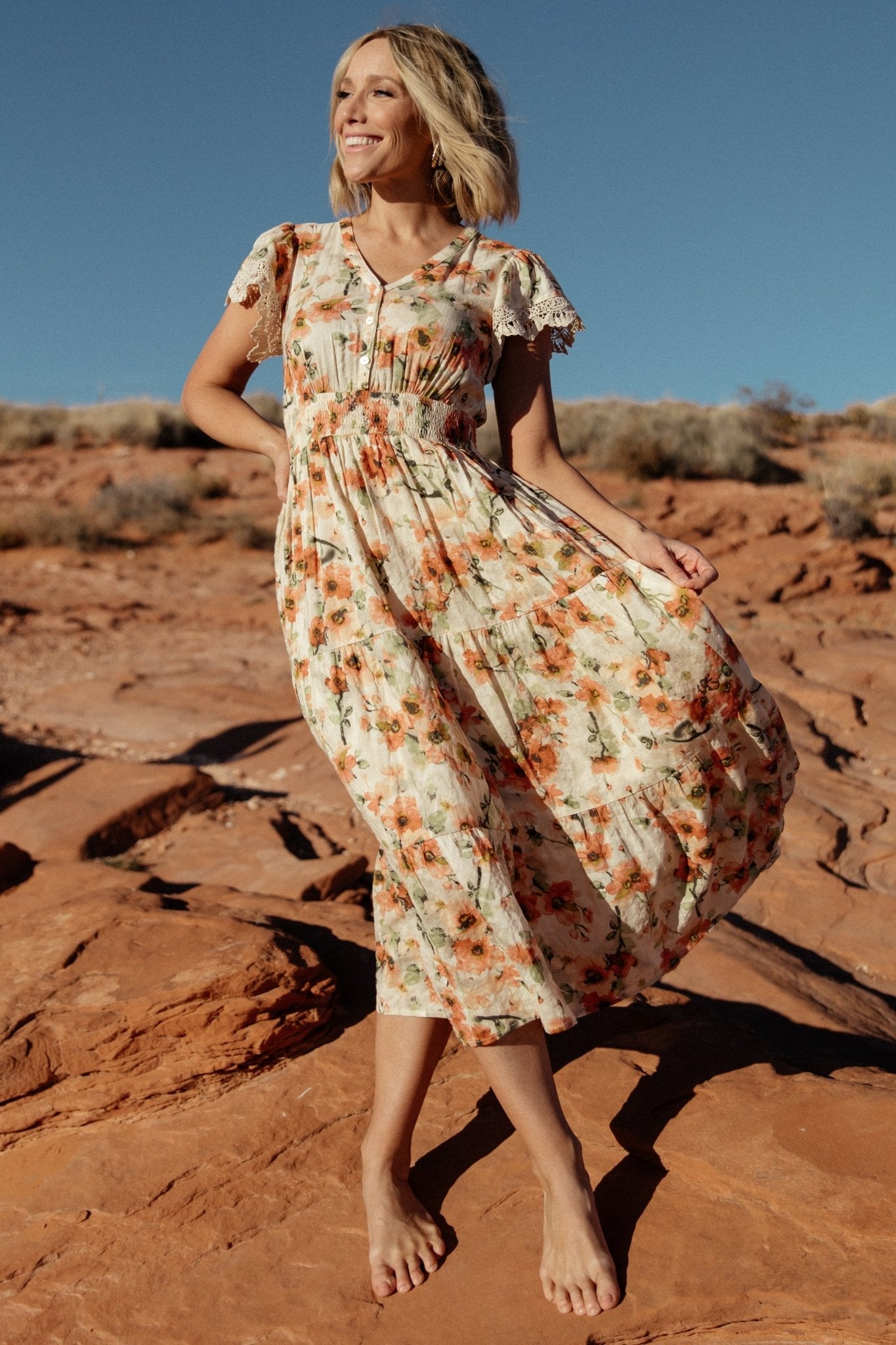 Aliyah Midi Dress | Coral Floral Buy Cheap Perfect