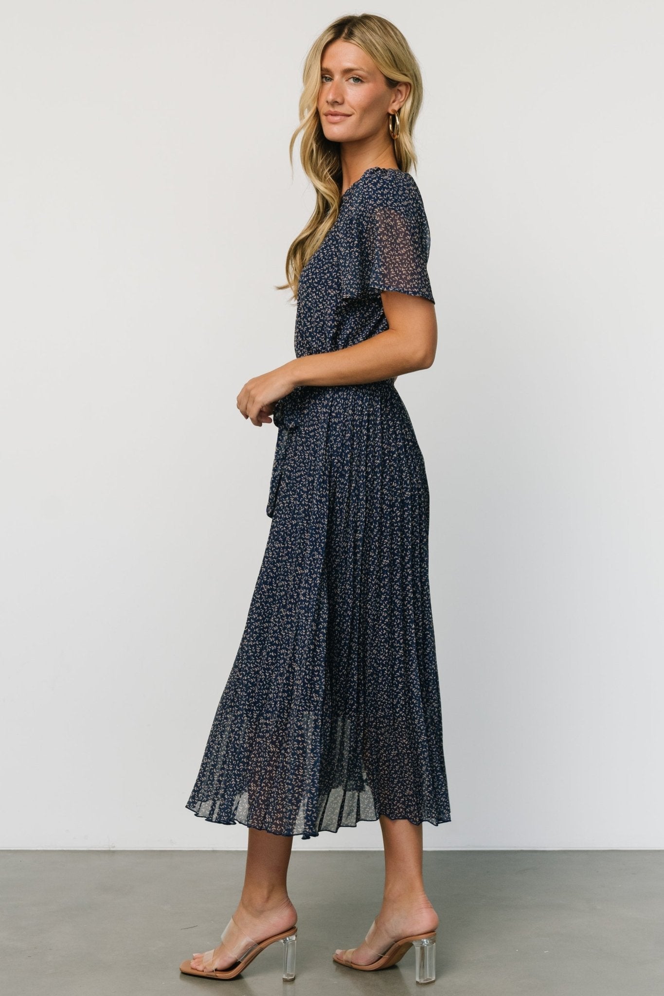 Prim Pleated Dress | Navy Print Footlocker Pictures Sale Online