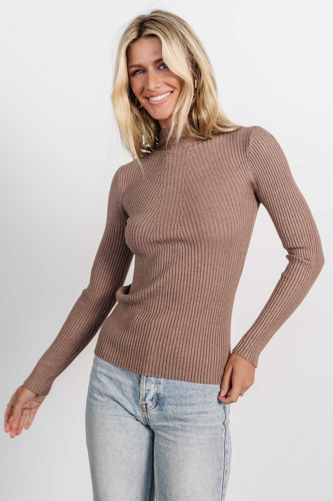 Ari Ribbed Long Sleeve Top | Mocha For Cheap