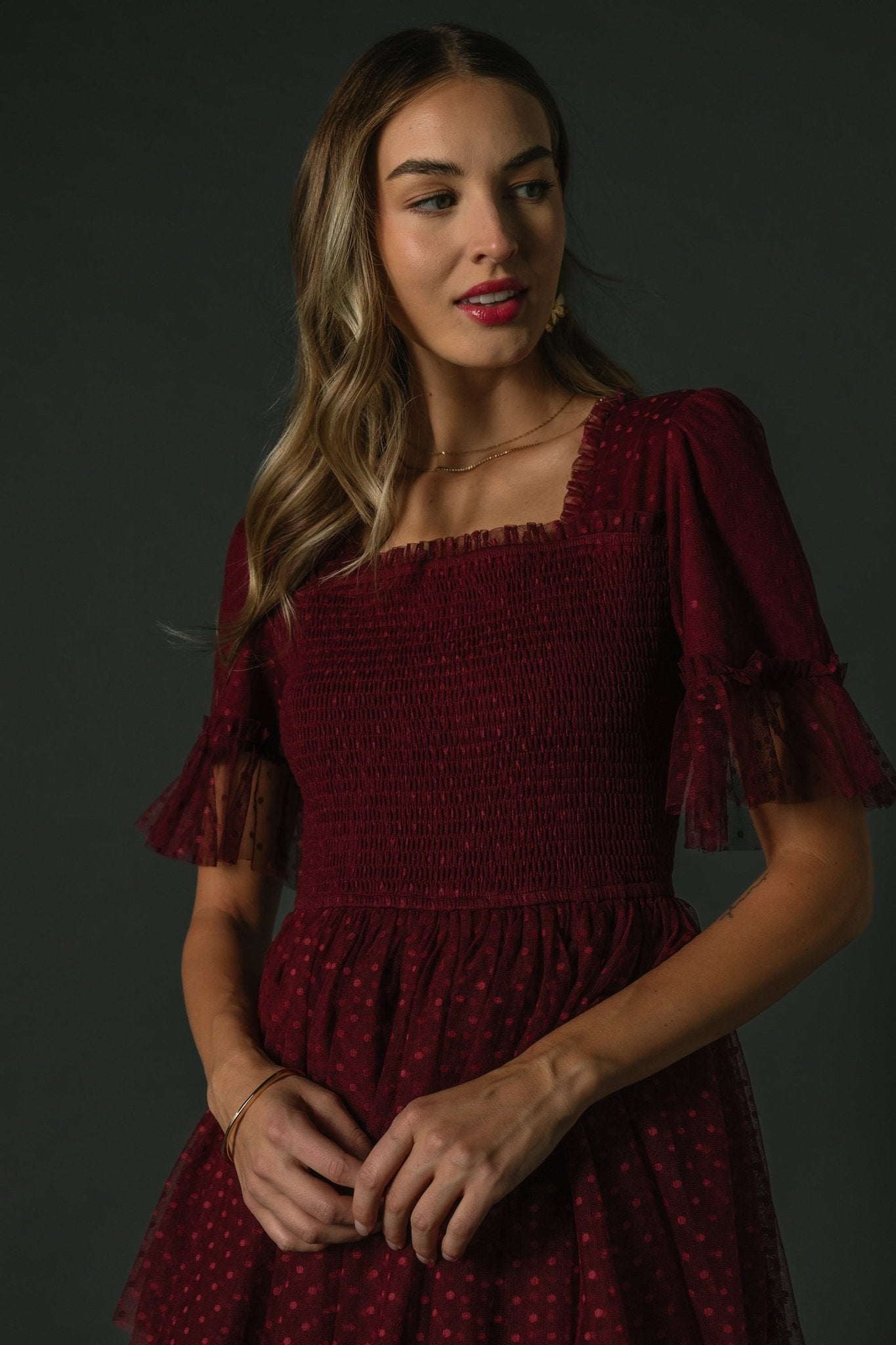 Alana Tulle Tiered Dress | Burgundy Sale Best