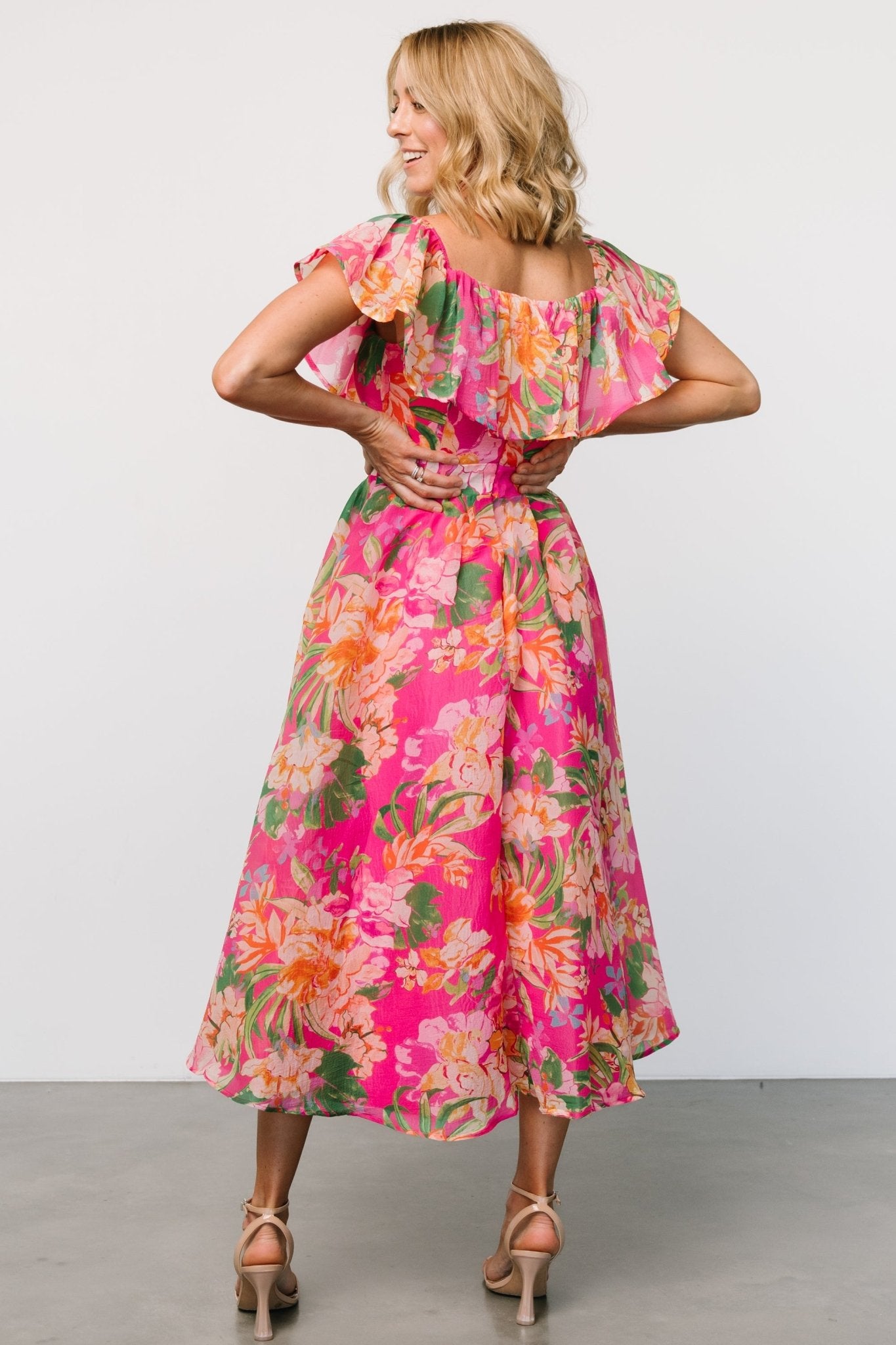 Kartini Off Shoulder Midi Dress | Fuchsia Multi Buy Cheap Big Sale