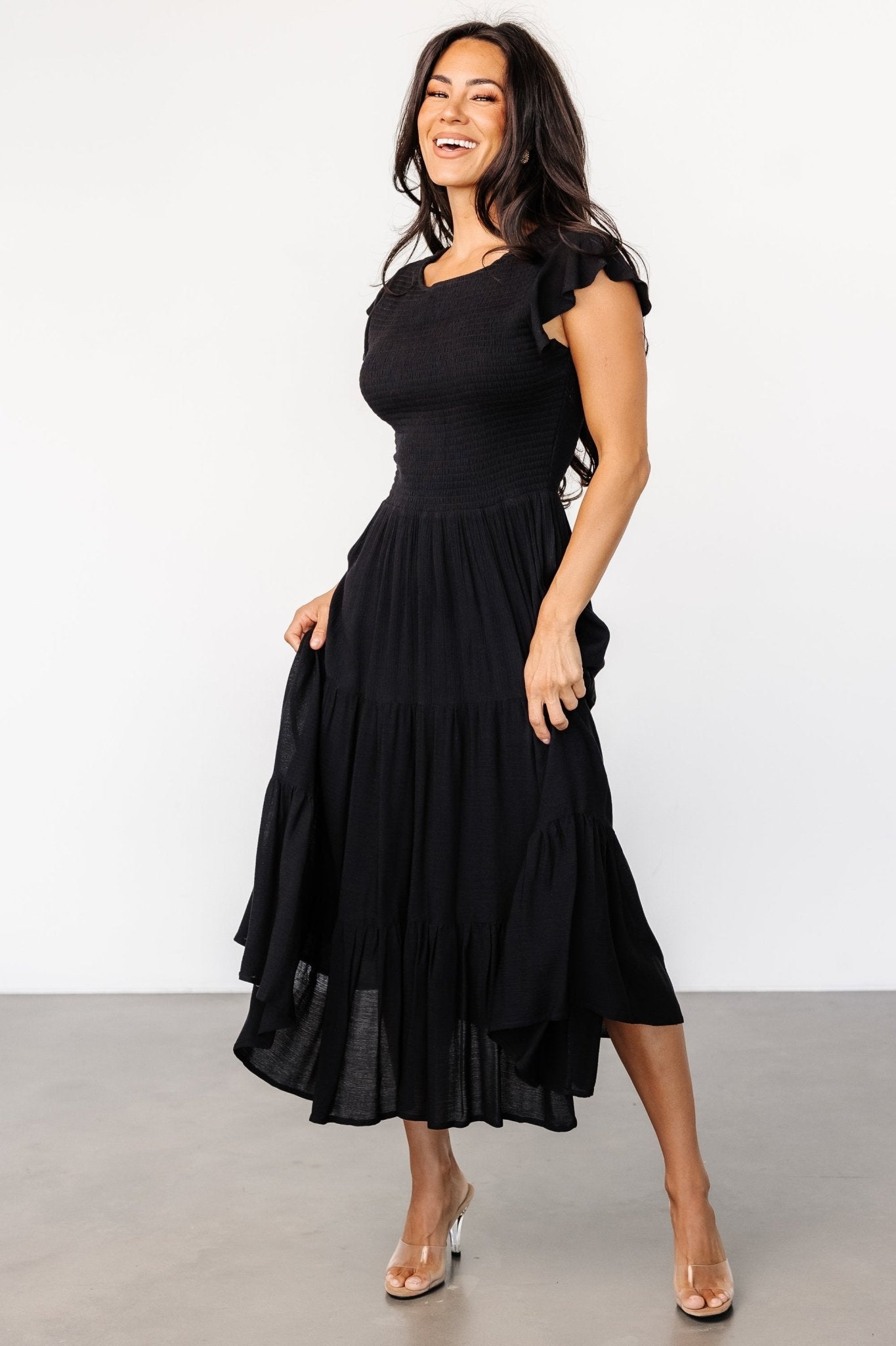 Loretta Smocked Midi Dress | Black Shop Offer Cheap Pice