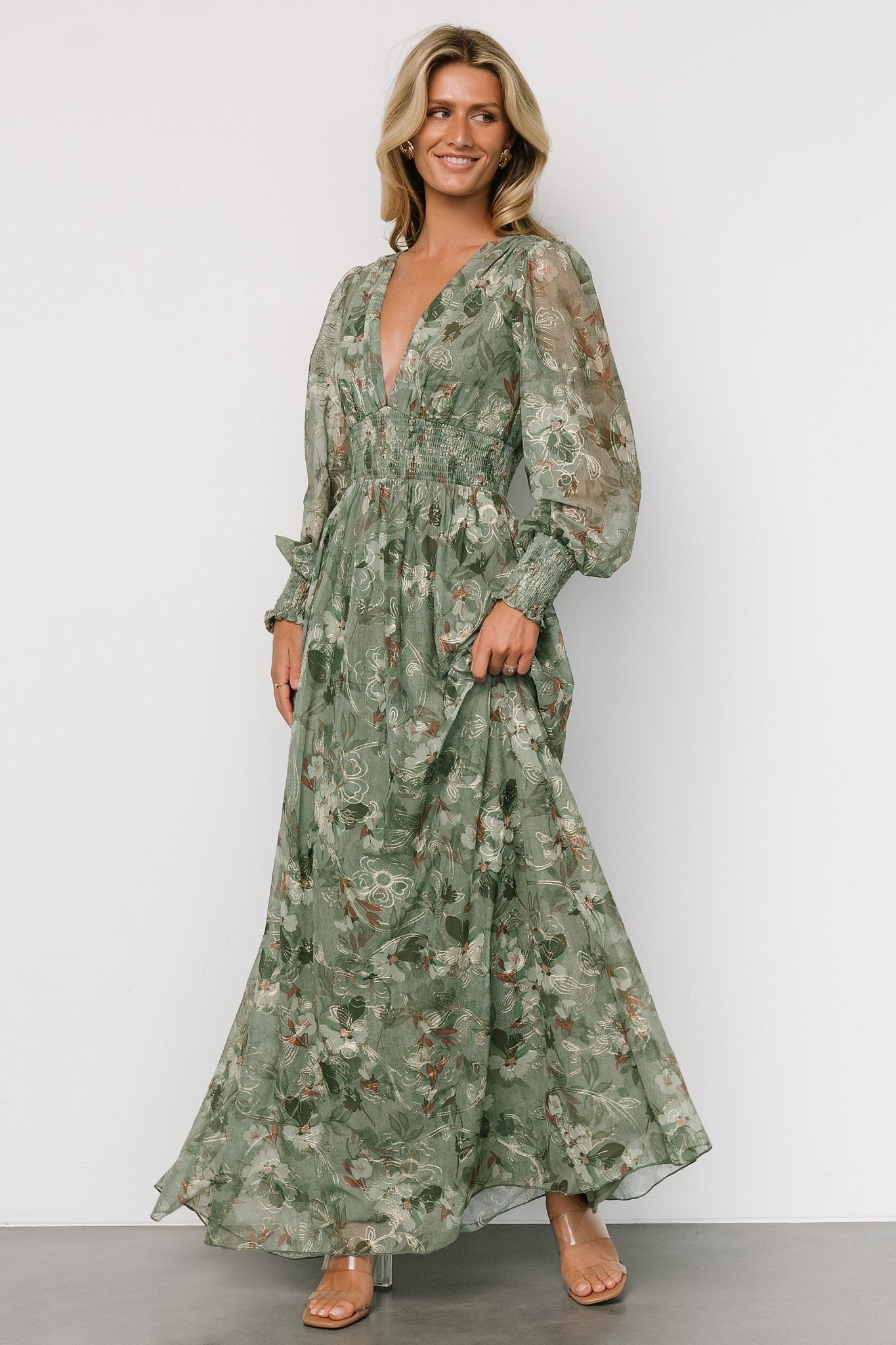 Jolie Embroidered Tulle Dress | Sage + Gold Floral Browse For Sale