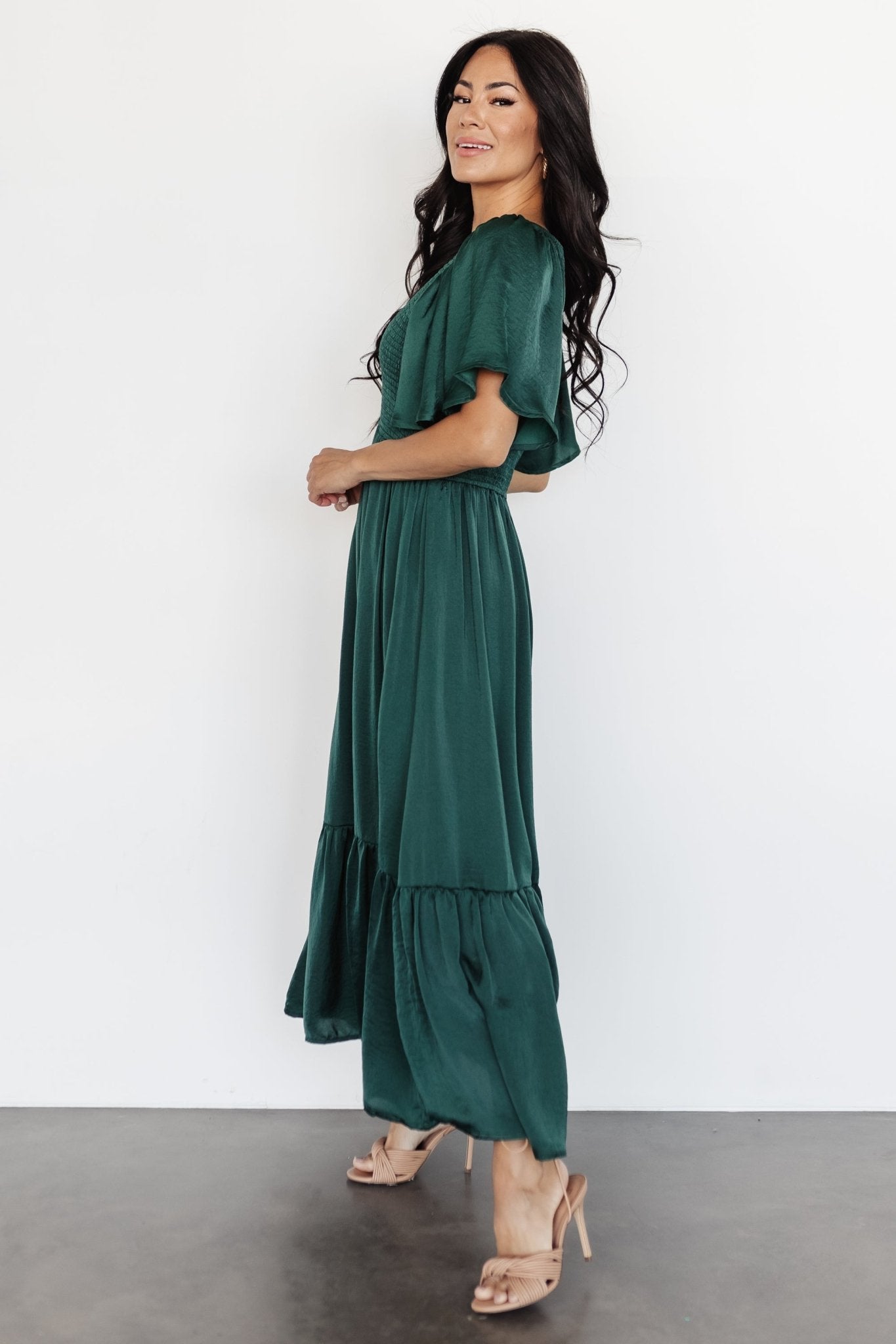 Lovell Smocked Midi Dress | Emerald Cheap Affordable