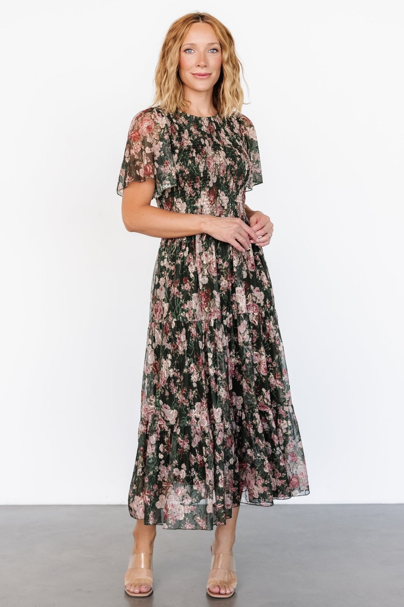 Mara Embroidered Tulle Dress | Dark Green + Blush Floral With Mastercard Cheap Pice