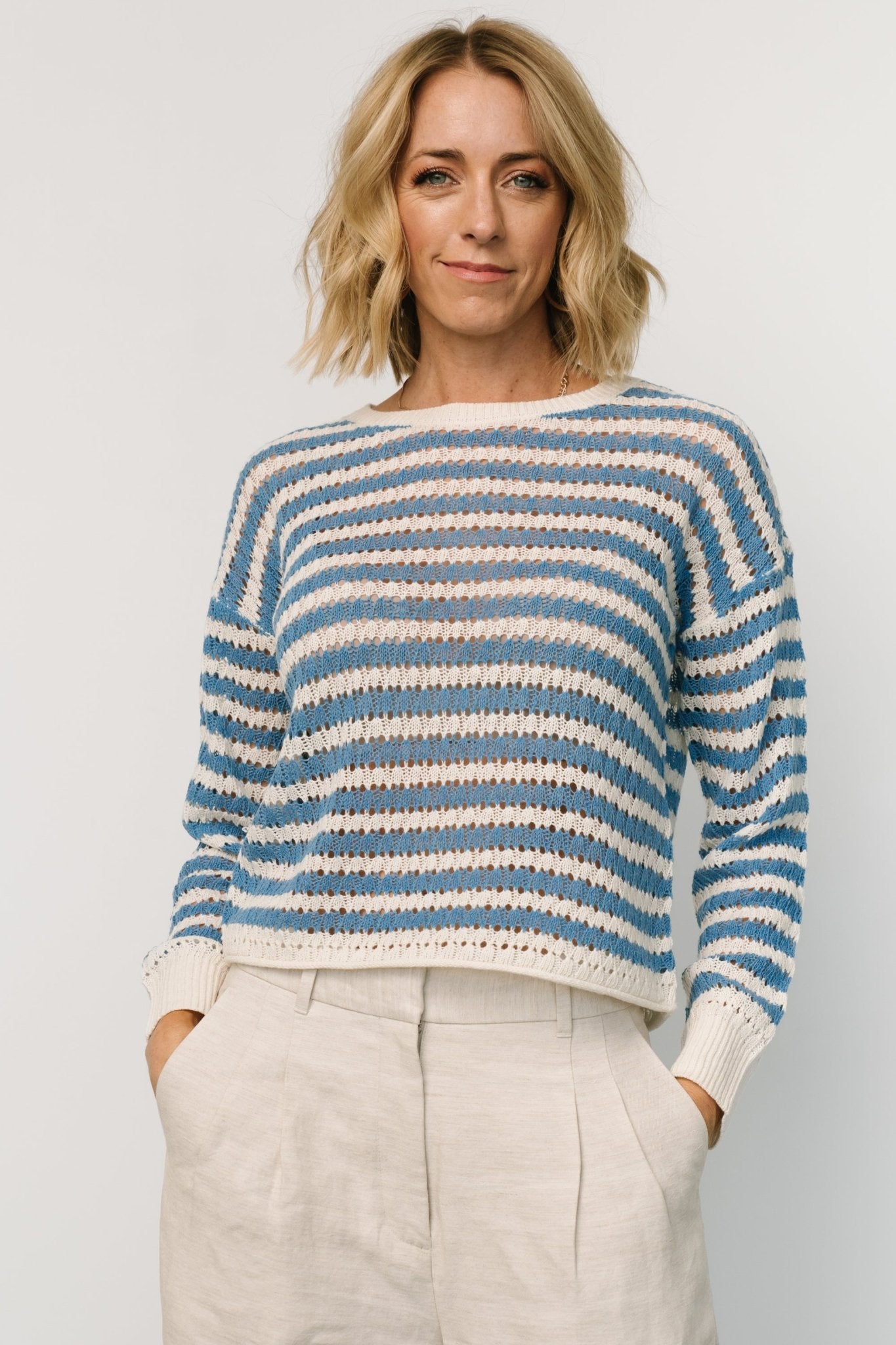 Dawn Open Knit Top | Blue + Ivory Sale Recommend