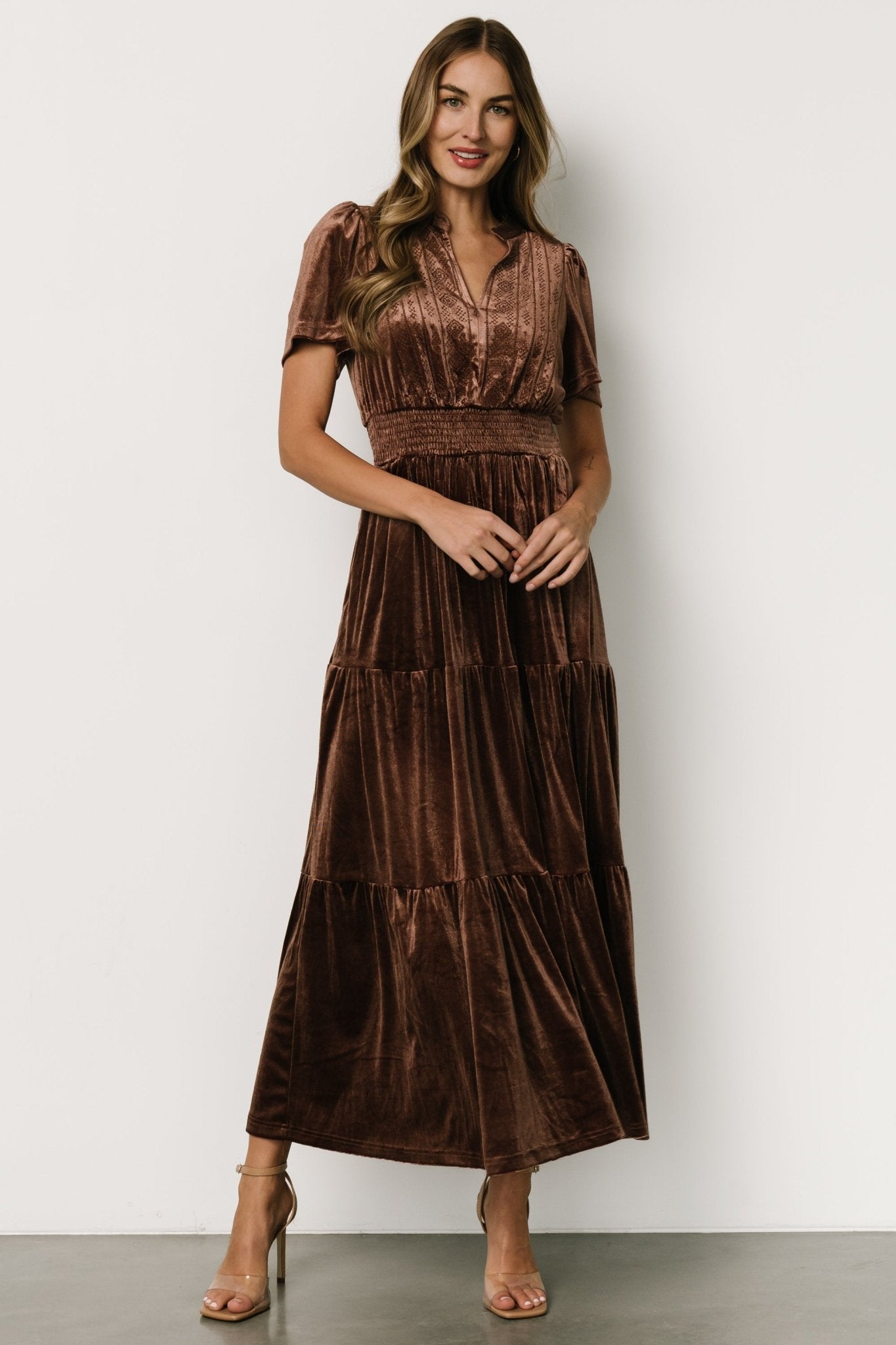 Maida Embroidered Velvet Dress | Chocolate Buy Cheap Inexpensive